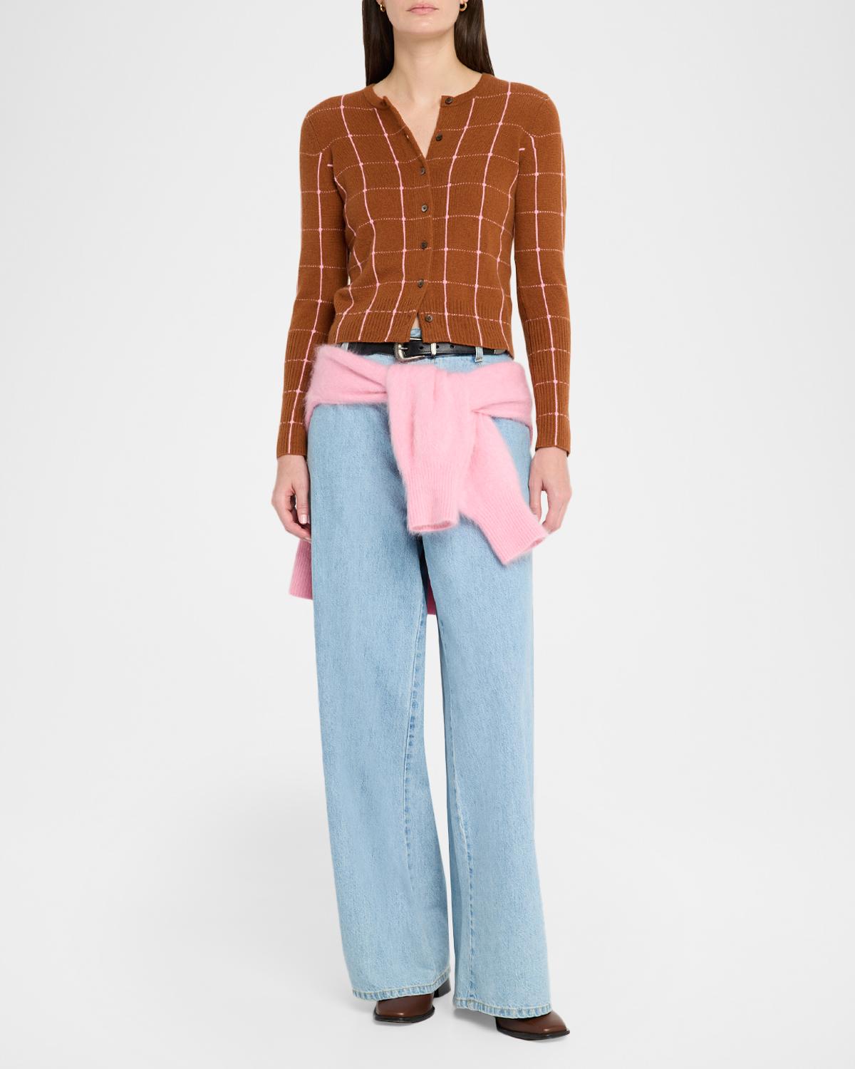 Jane Windowpane Cashmere Crewneck Cardigan - thumbnail 2
