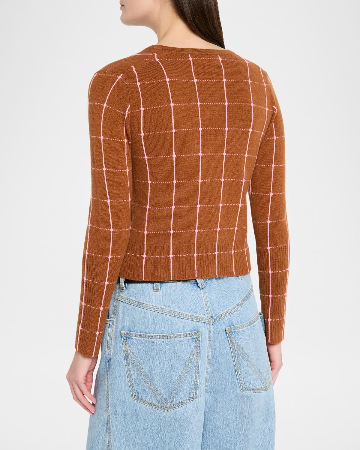 Jane Windowpane Cashmere Crewneck Cardigan - thumbnail 3