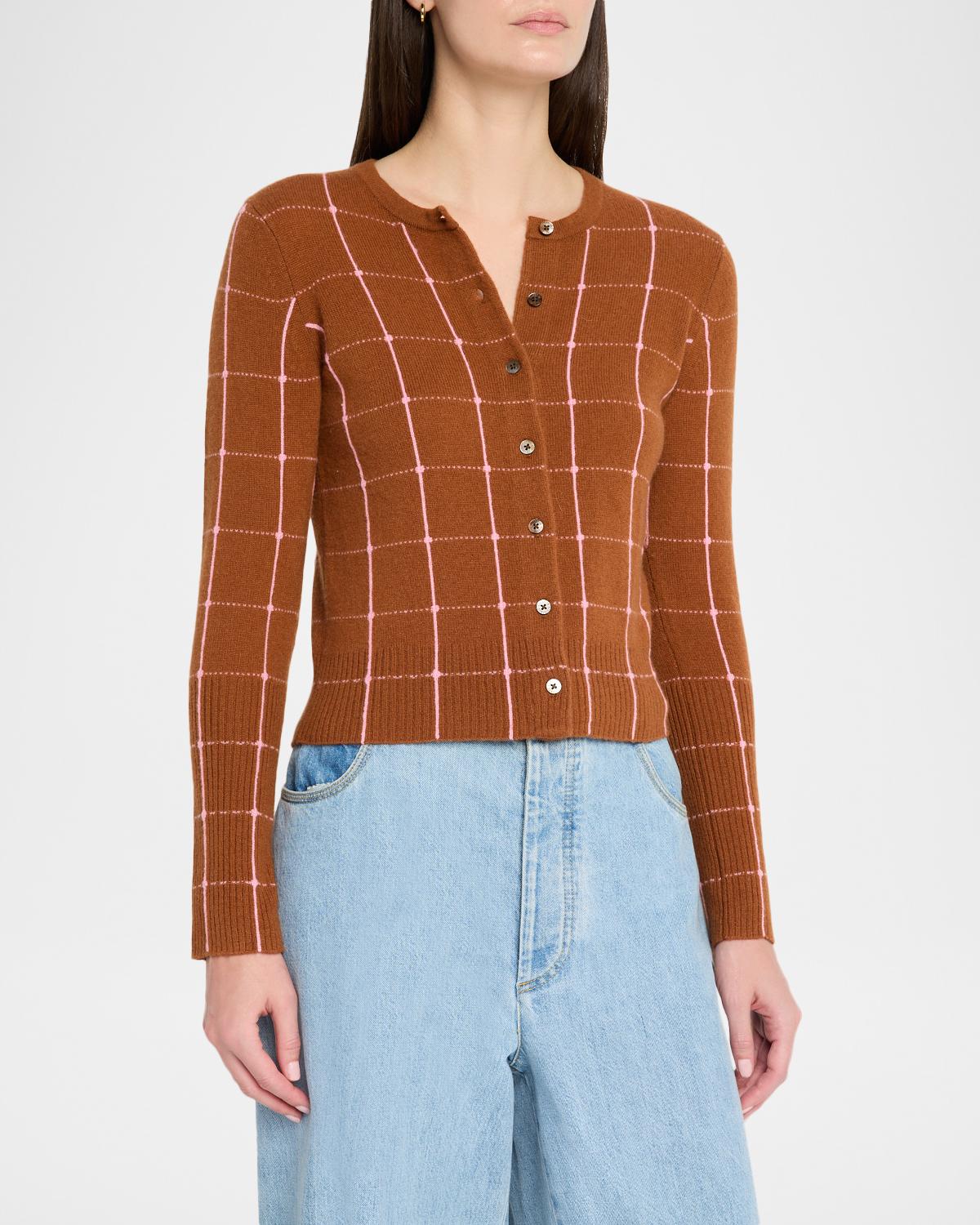 Jane Windowpane Cashmere Crewneck Cardigan - thumbnail 4