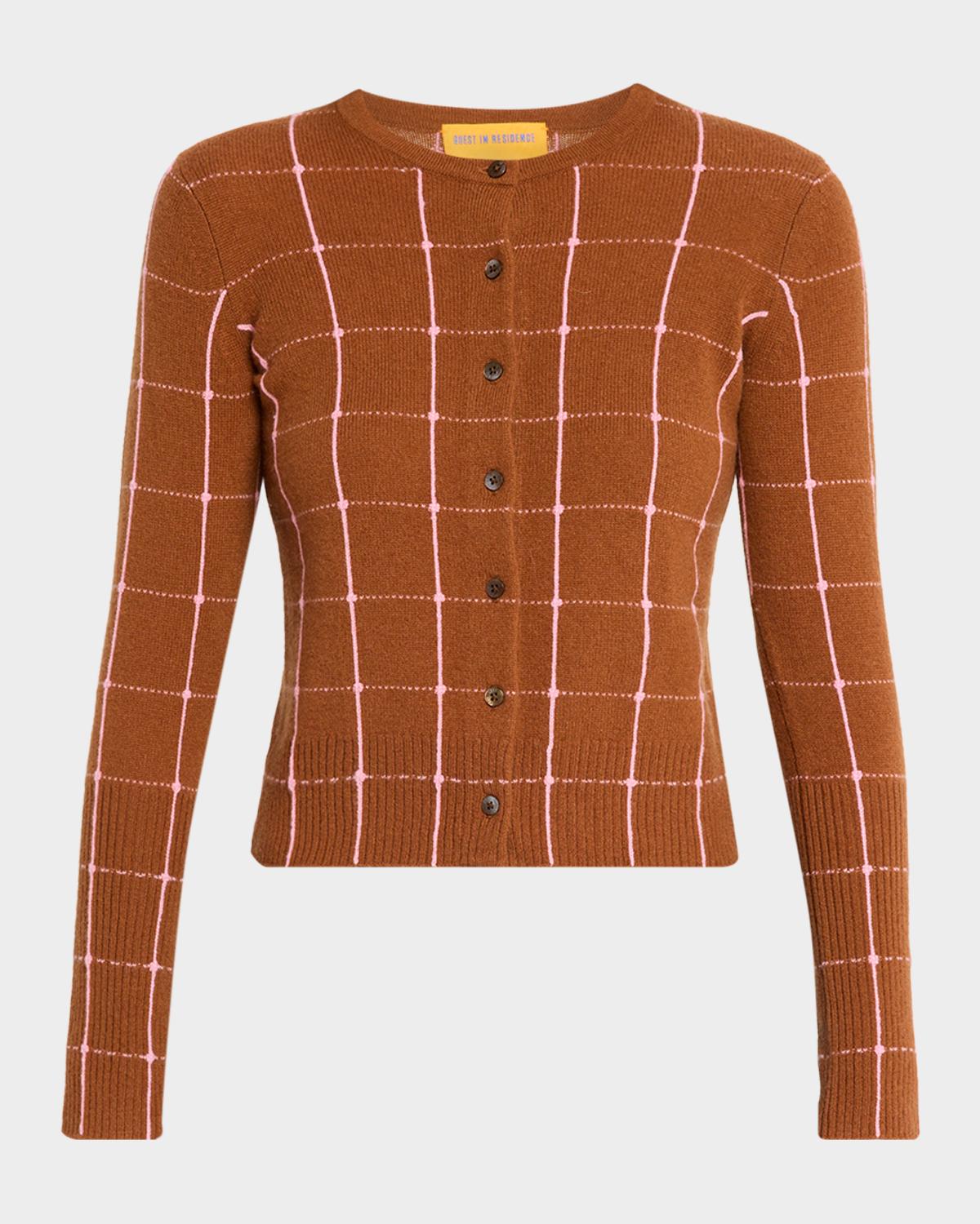 Jane Windowpane Cashmere Crewneck Cardigan