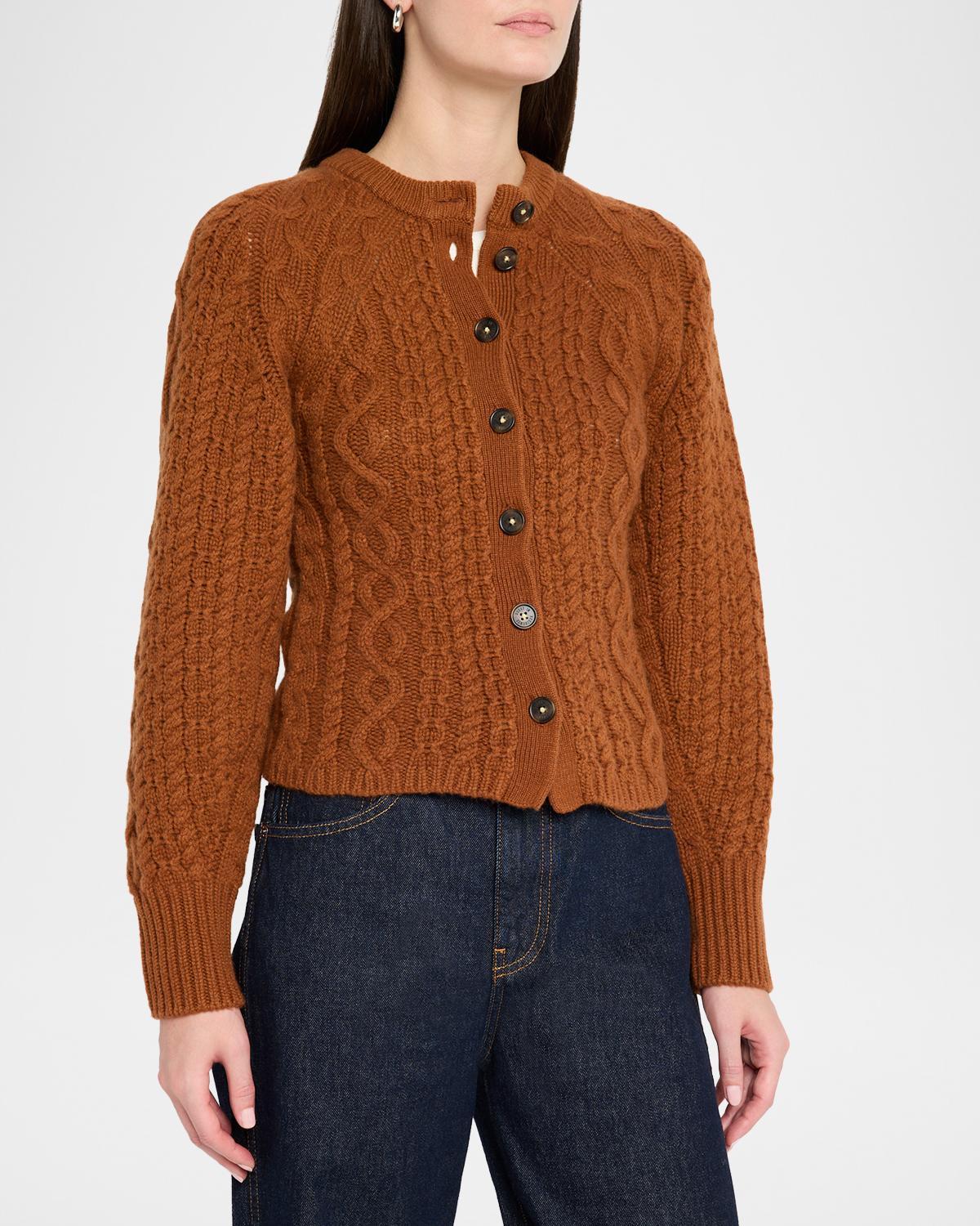 Sculpted Cashmere-Wool Cable-Knit Cardigan - thumbnail 4