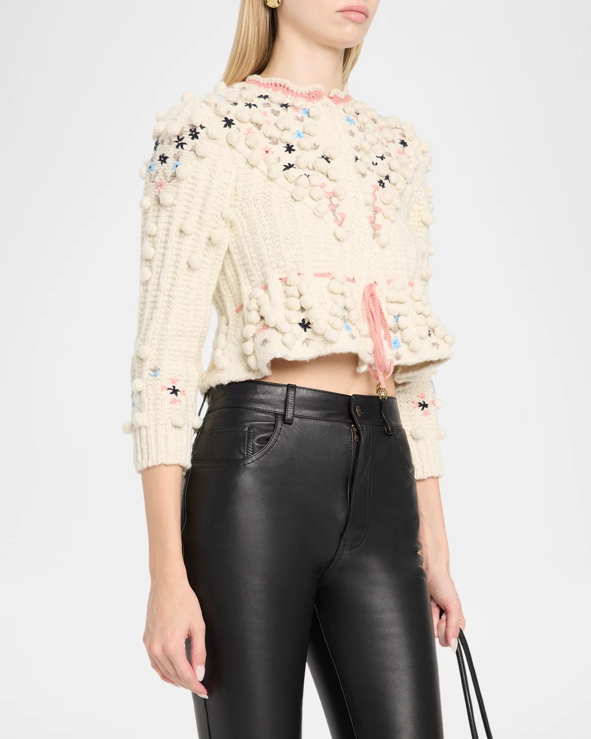 Popcorn Knit Crop Peplum Cardigan - thumbnail 4