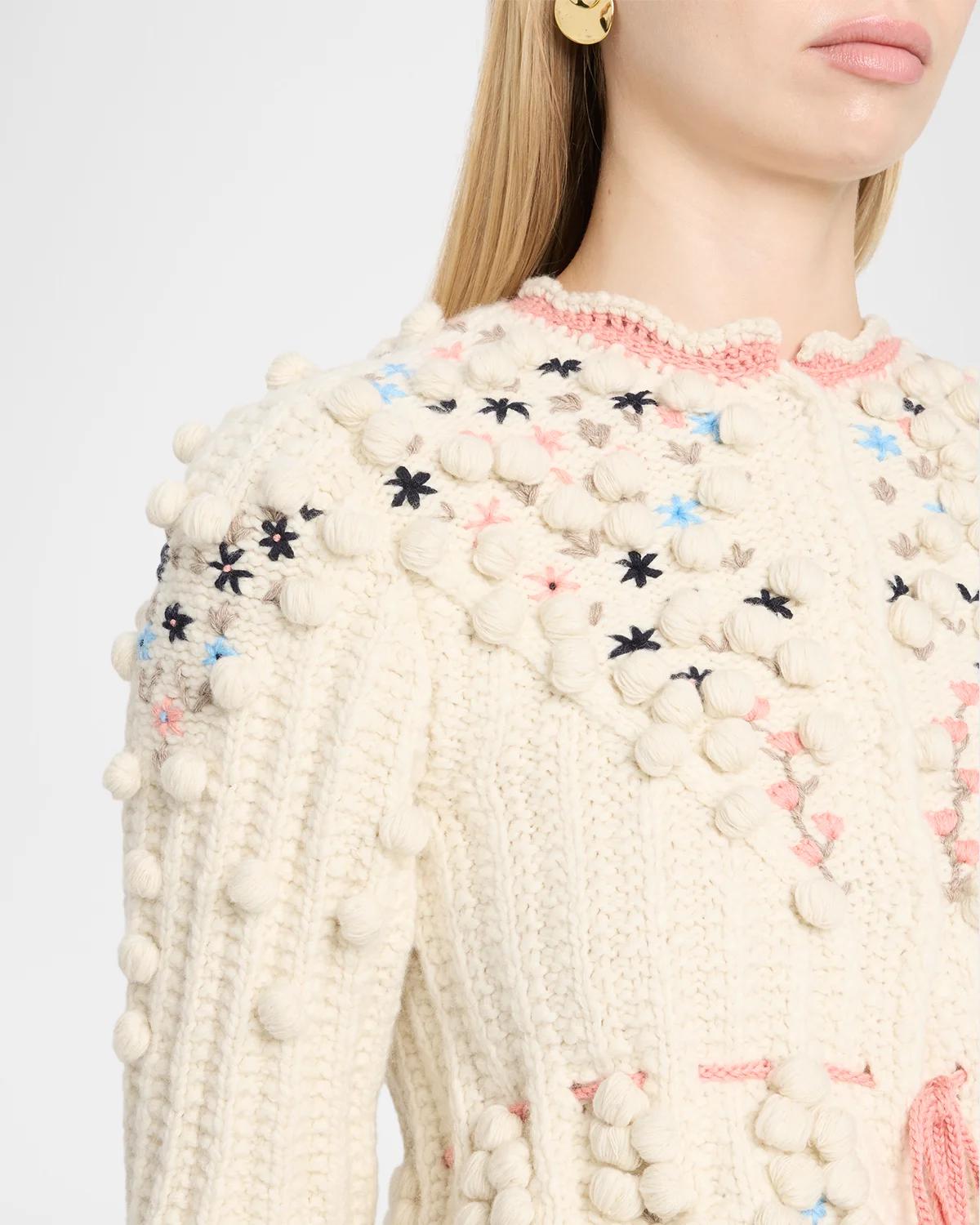 Popcorn Knit Crop Peplum Cardigan - thumbnail 5