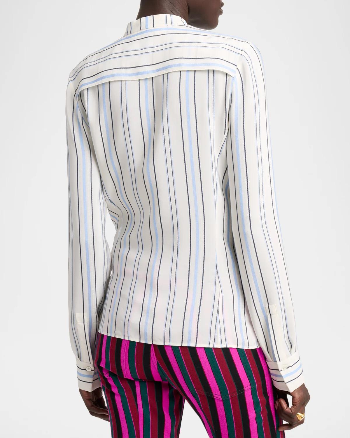 Striped Silk Jacquard Shoulder-Yoke Button-Down Shirt - thumbnail 3