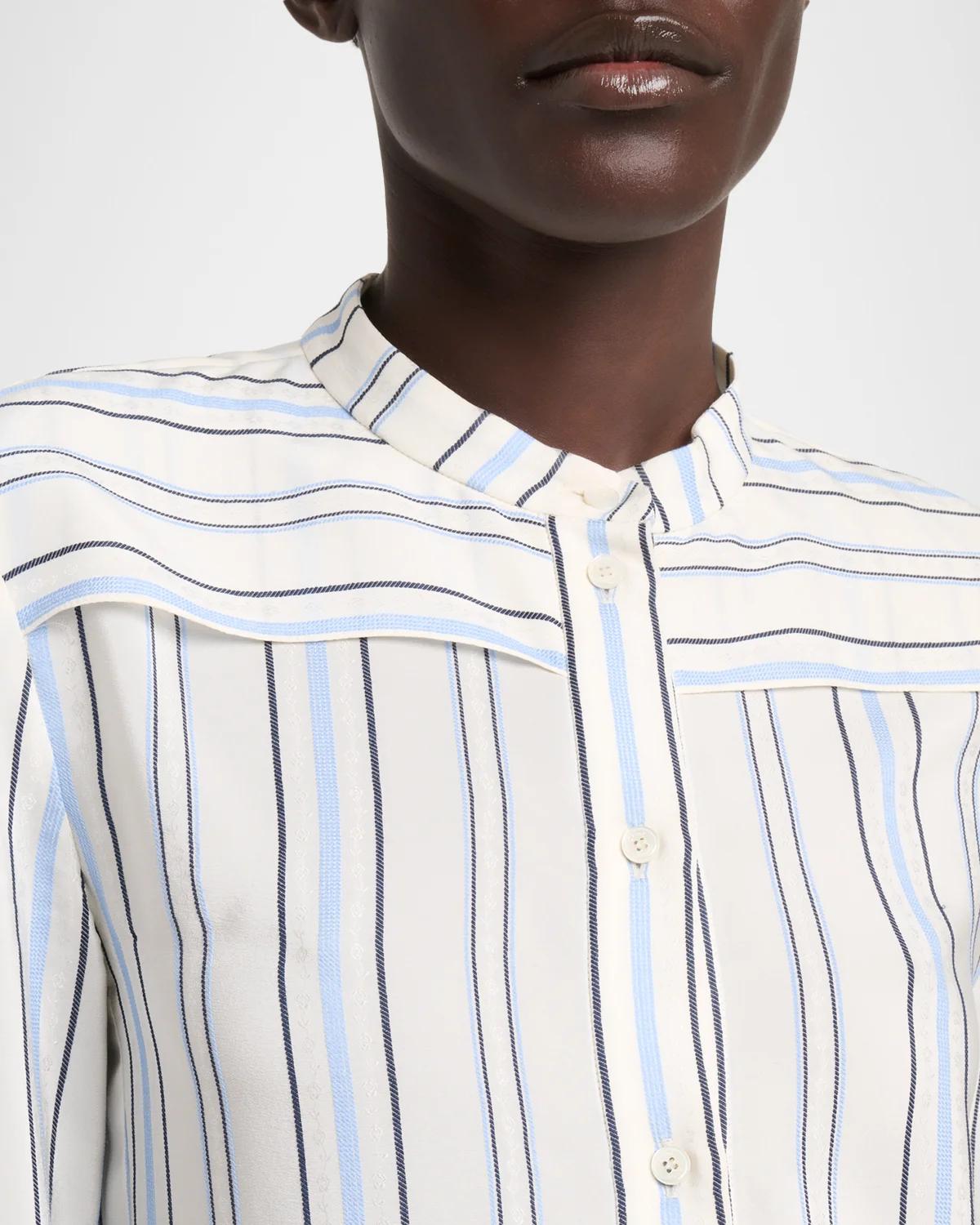 Striped Silk Jacquard Shoulder-Yoke Button-Down Shirt - thumbnail 5