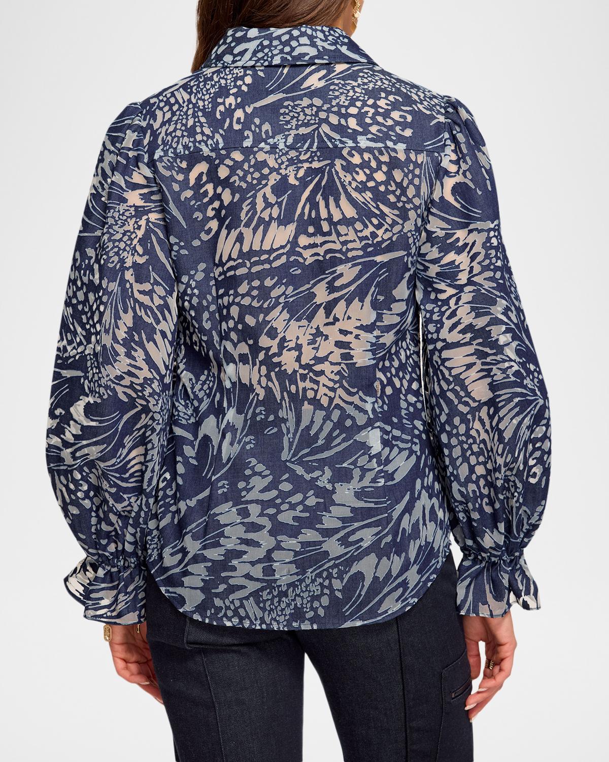 Joy Blouson-Sleeve Butterfly Burnout Blouse - thumbnail 2
