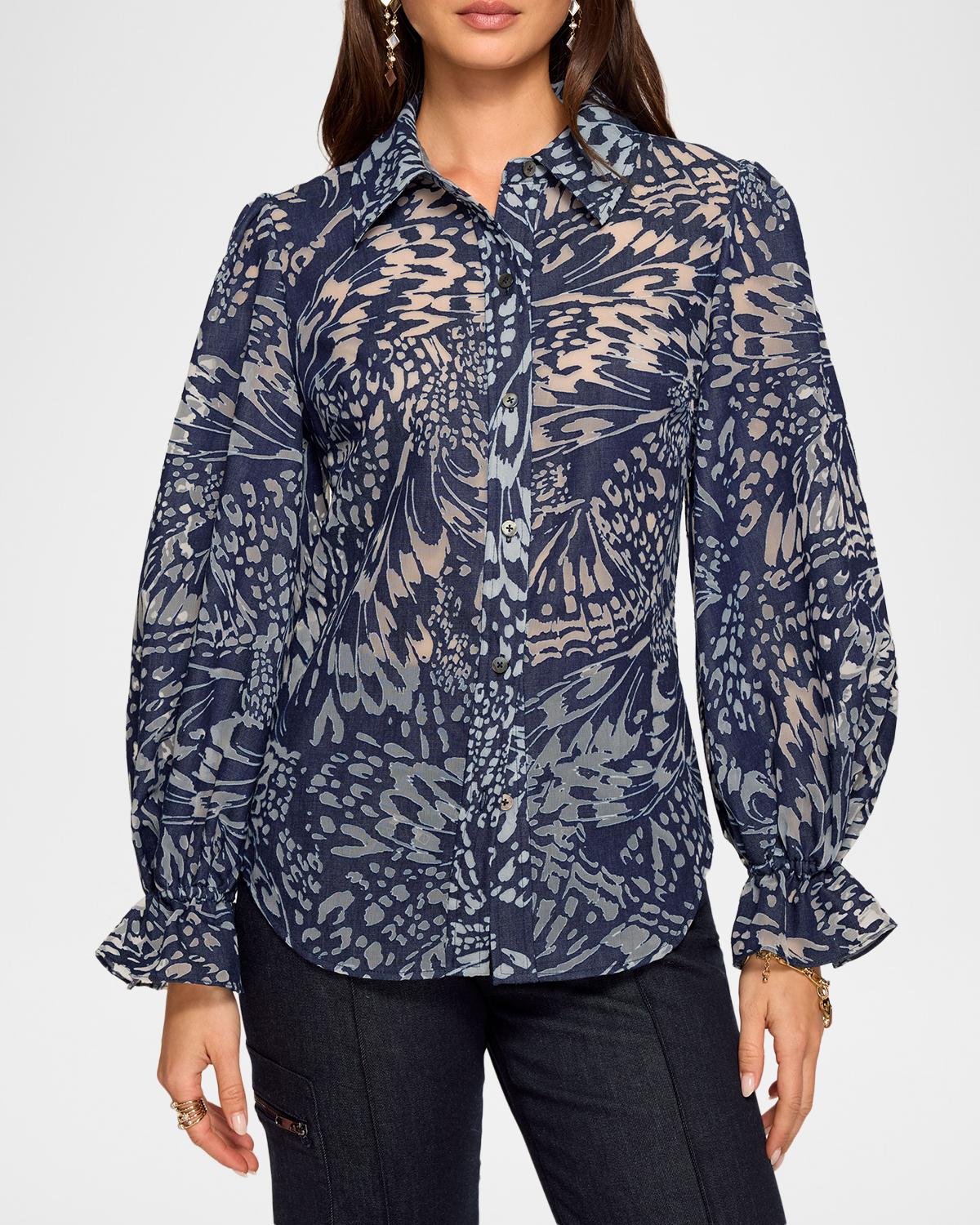 Joy Blouson-Sleeve Butterfly Burnout Blouse - thumbnail 3