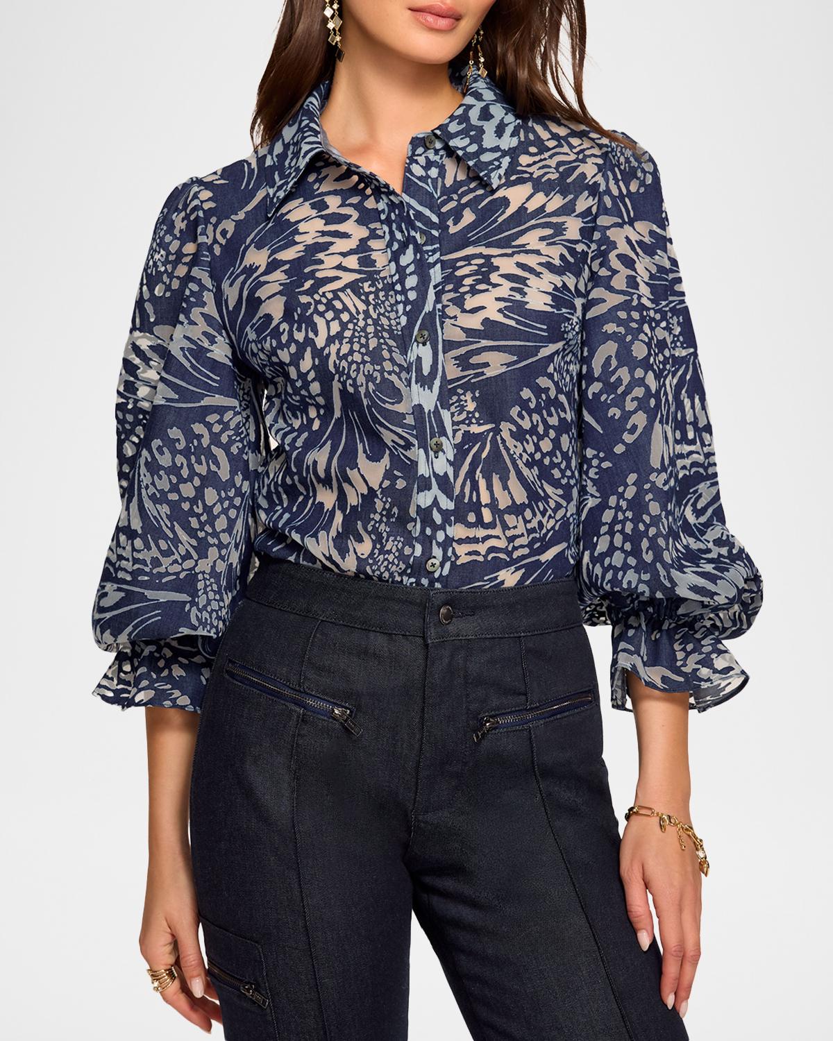 Joy Blouson-Sleeve Butterfly Burnout Blouse - thumbnail 4