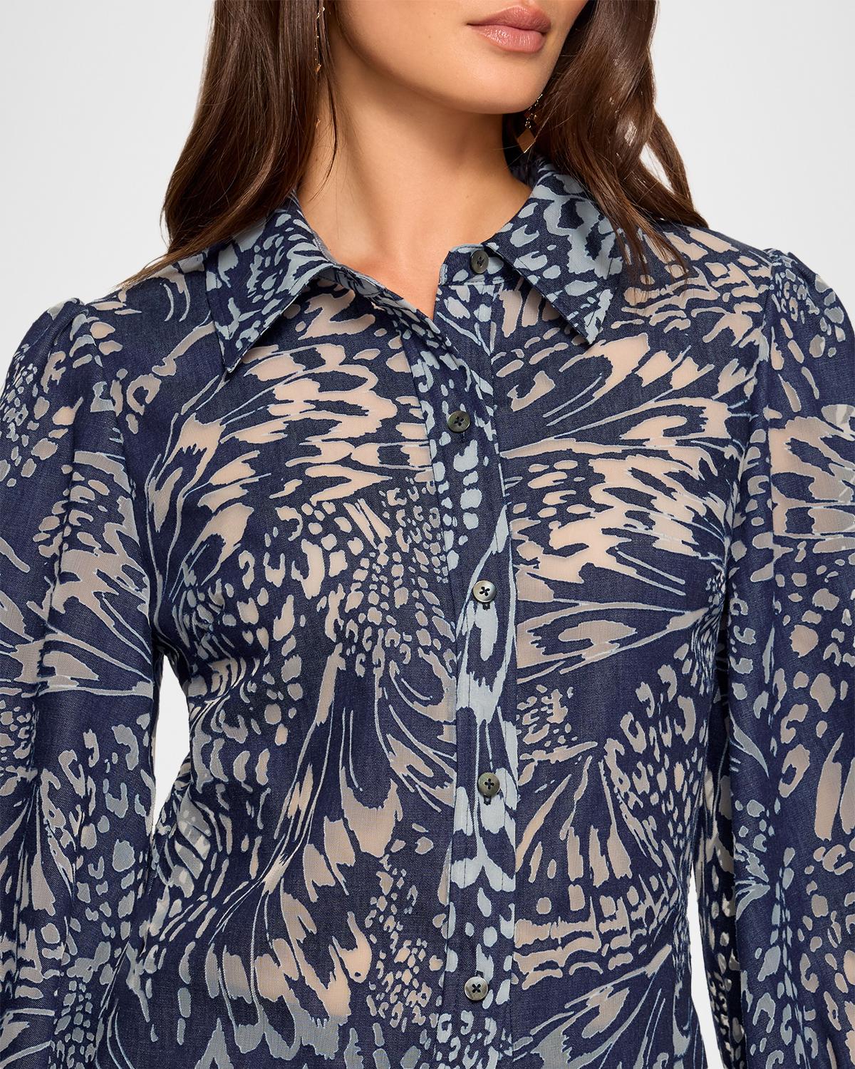 Joy Blouson-Sleeve Butterfly Burnout Blouse - thumbnail 5