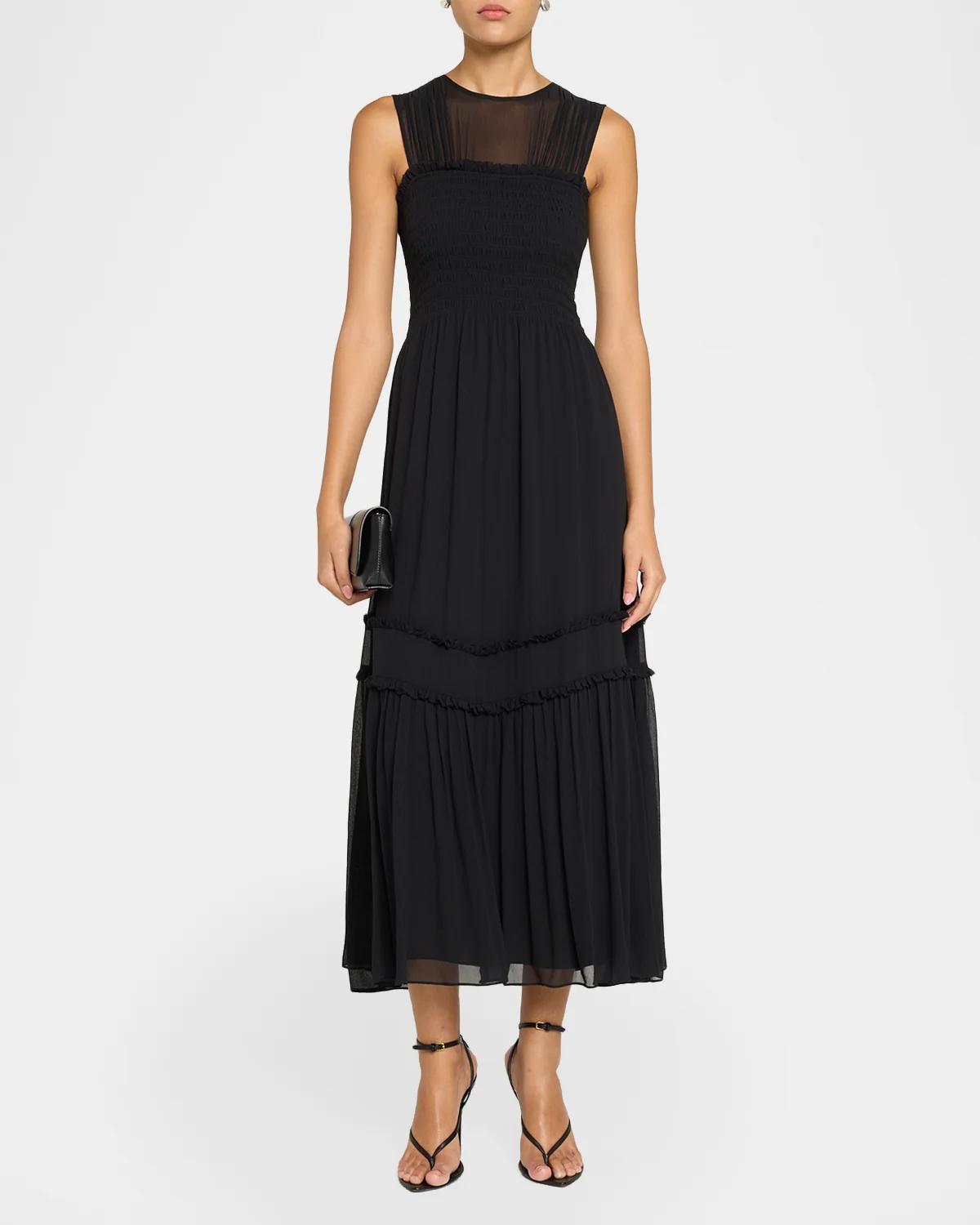 Mila Smocked Silk Midi Dress - thumbnail 2