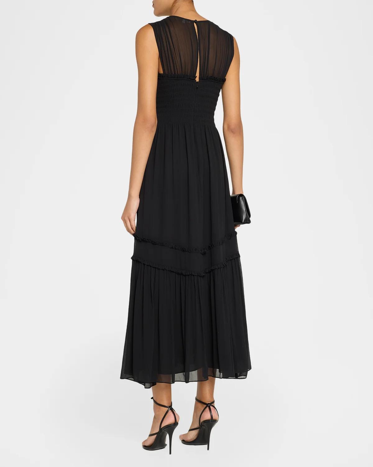 Mila Smocked Silk Midi Dress - thumbnail 3