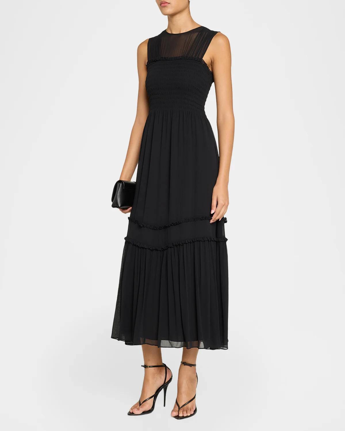 Mila Smocked Silk Midi Dress - thumbnail 4