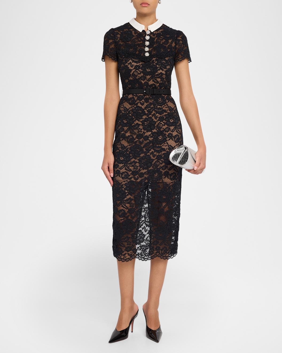 Lace Contrast Collar Midi Dress - thumbnail 2