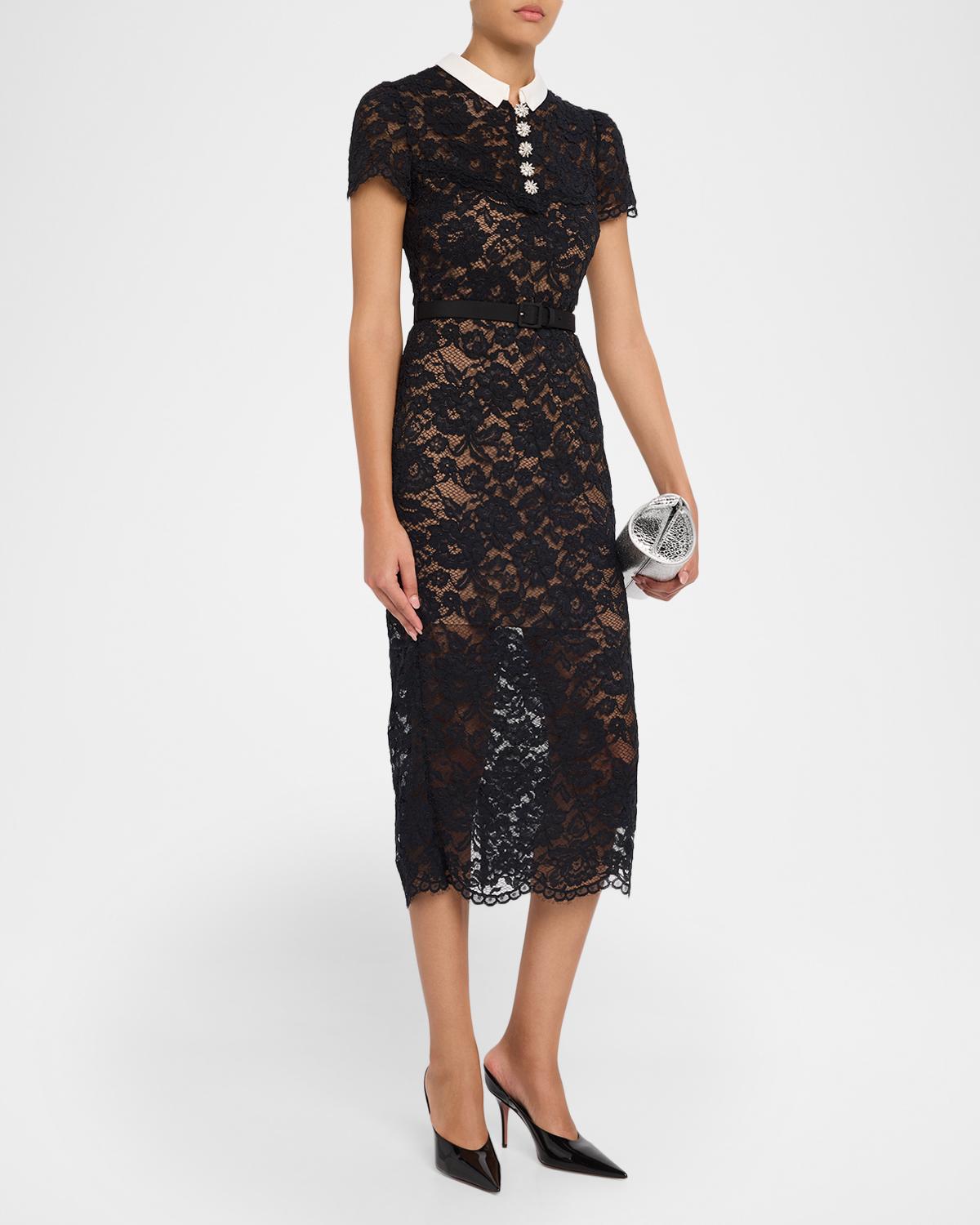Lace Contrast Collar Midi Dress - thumbnail 4