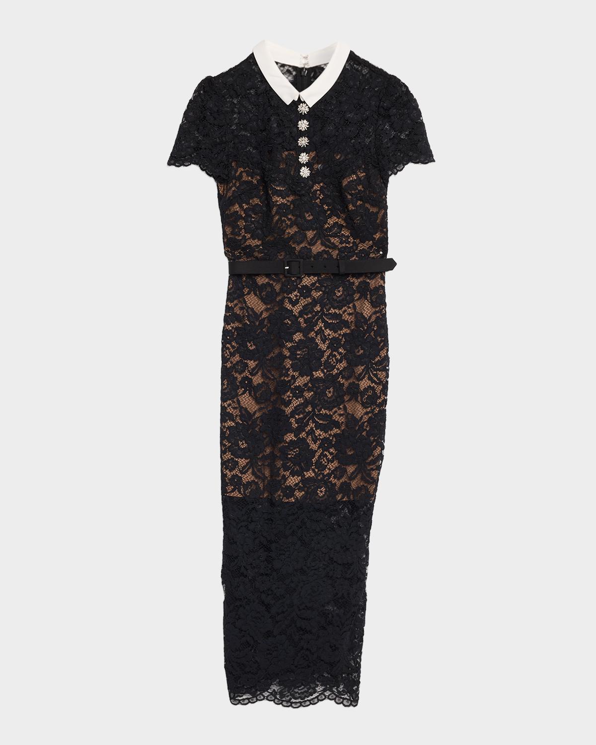 Lace Contrast Collar Midi Dress