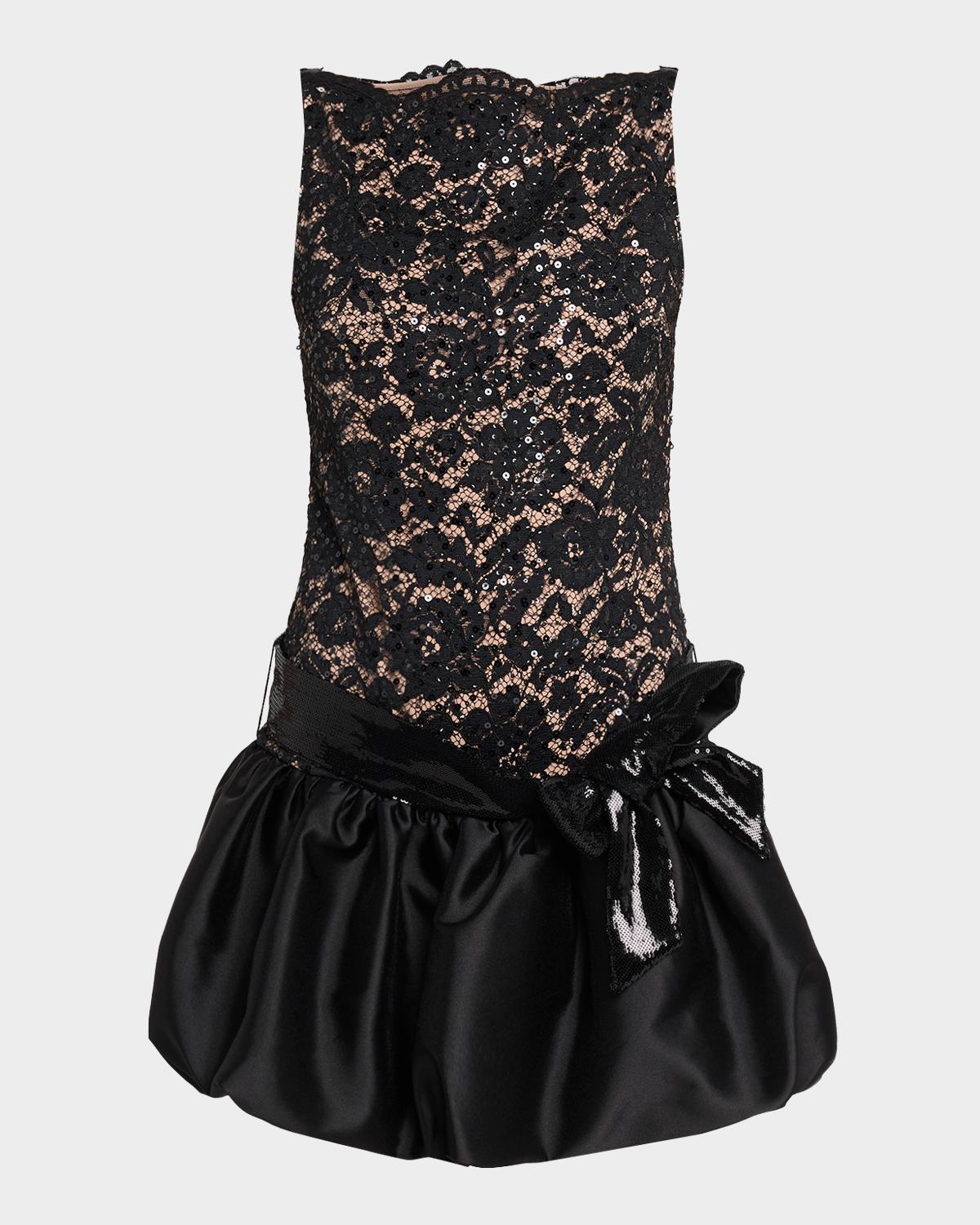 Sleeveless Lace Bubble-Hem Mini Dress