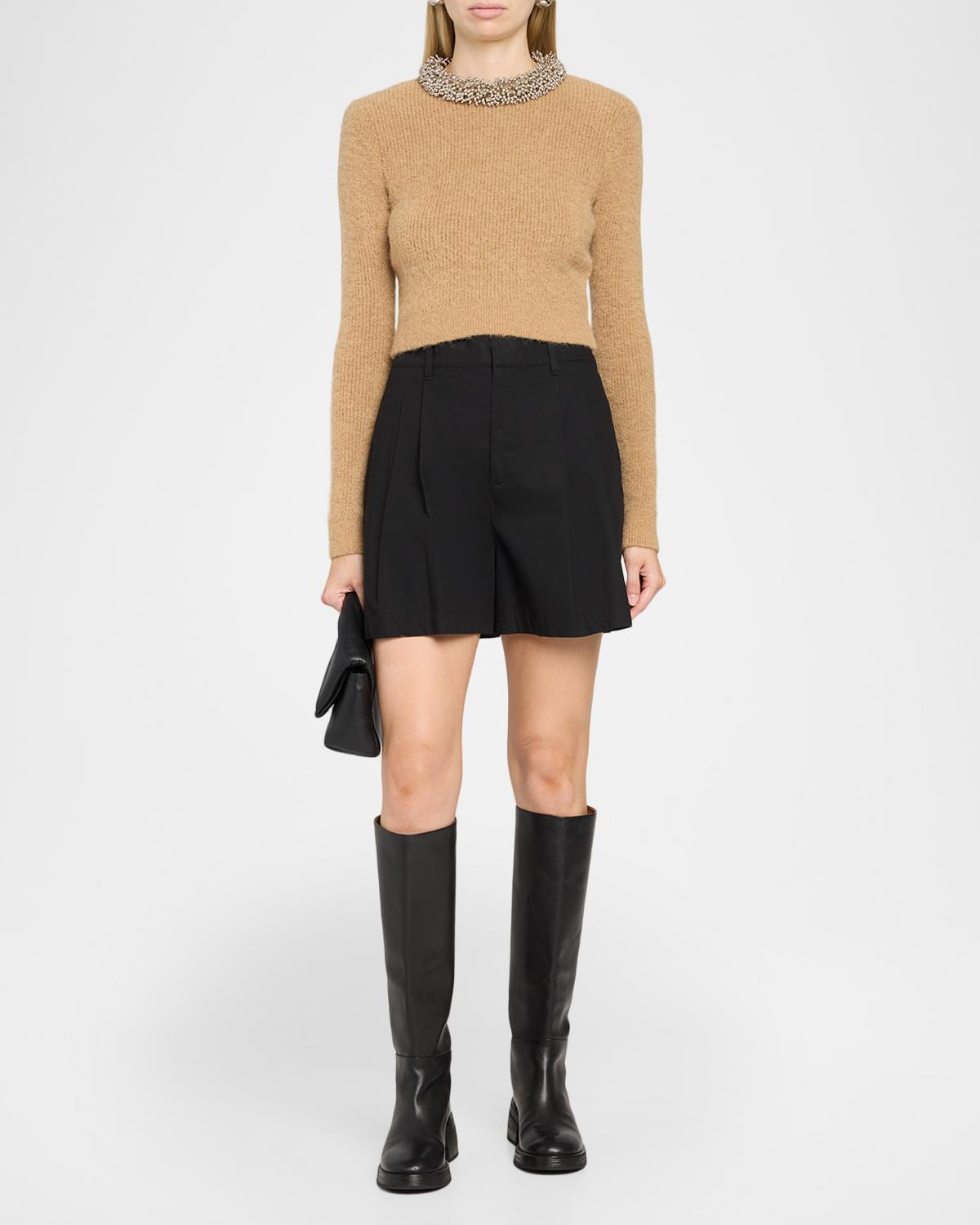 Beaded Trim Cropped Knit Sweater - thumbnail 2