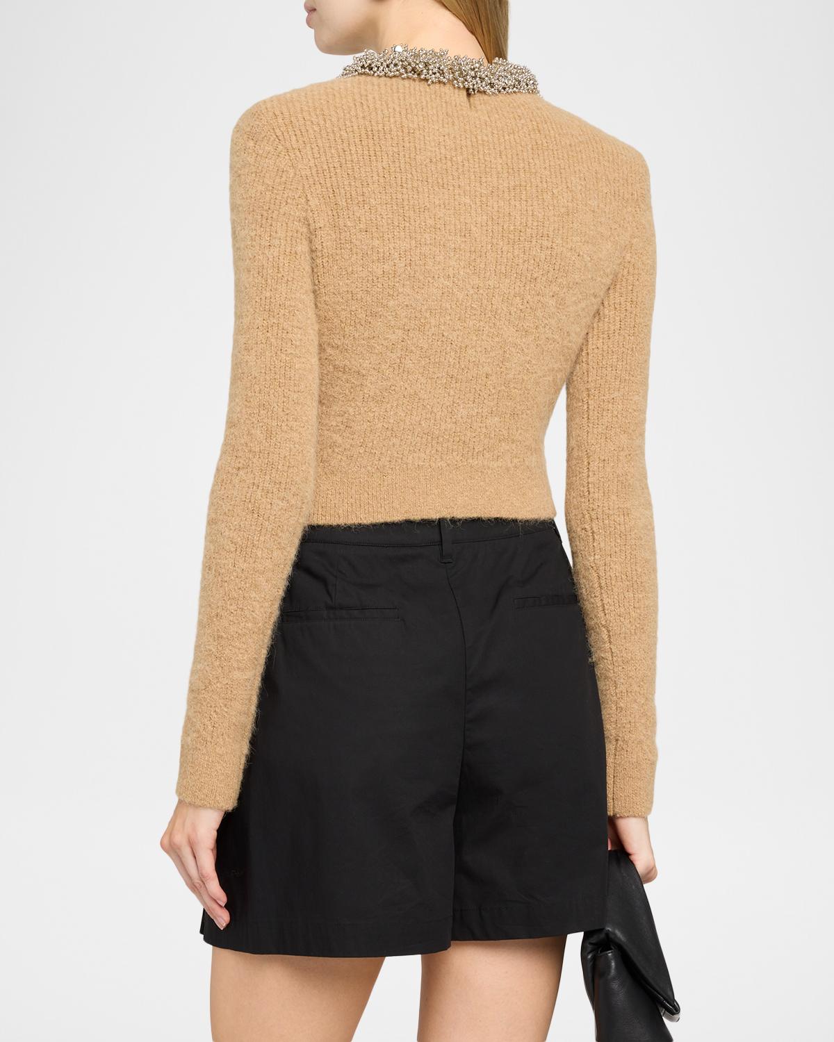 Beaded Trim Cropped Knit Sweater - thumbnail 3