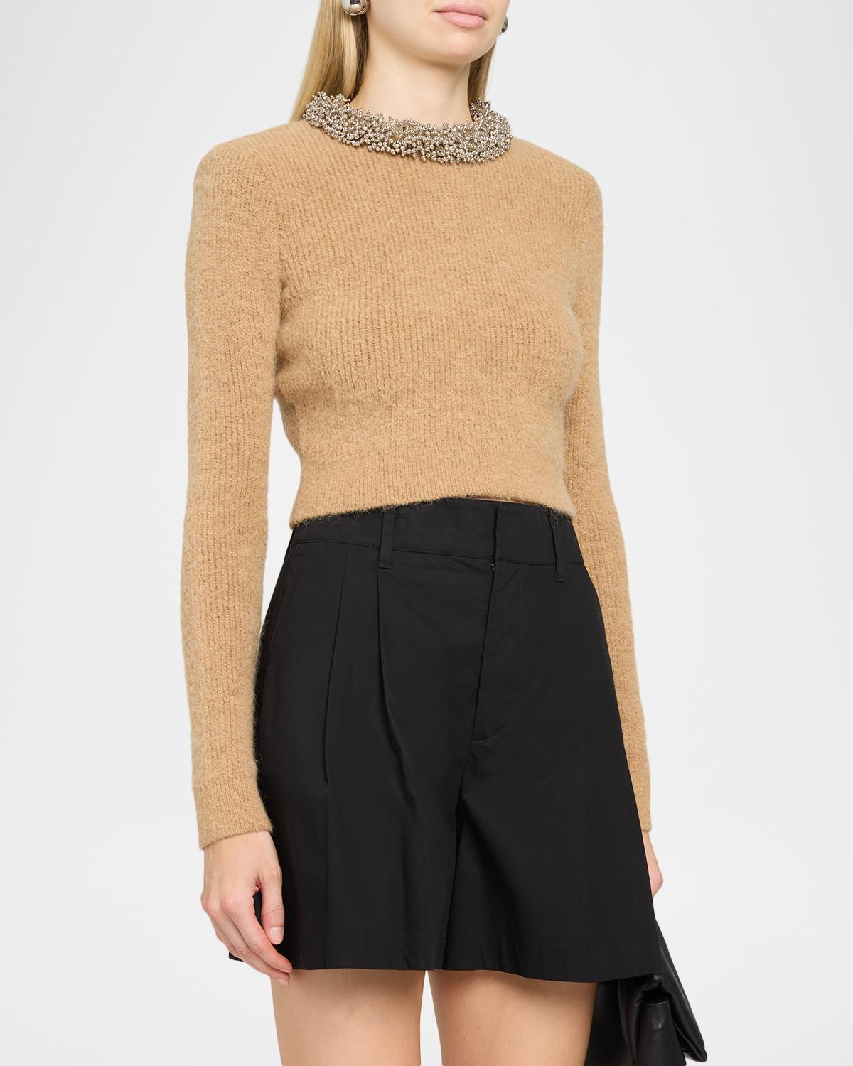 Beaded Trim Cropped Knit Sweater - thumbnail 4