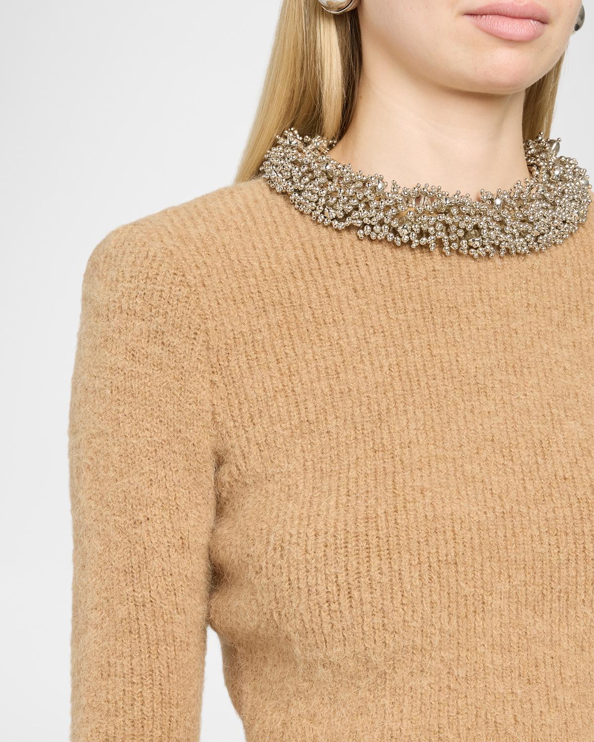 Beaded Trim Cropped Knit Sweater - thumbnail 5