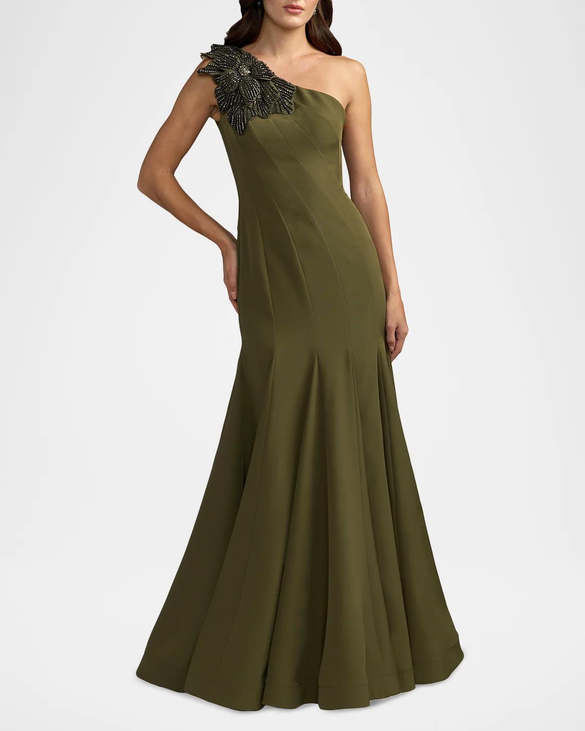 Seamed Crepe One-Shoulder Gown - thumbnail 2