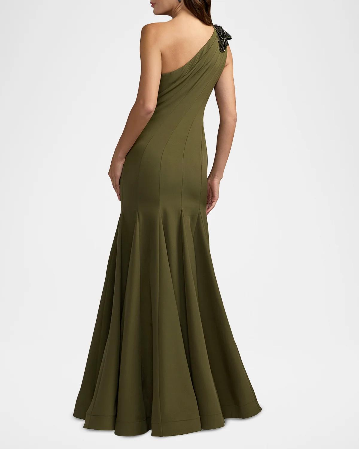 Seamed Crepe One-Shoulder Gown - thumbnail 3