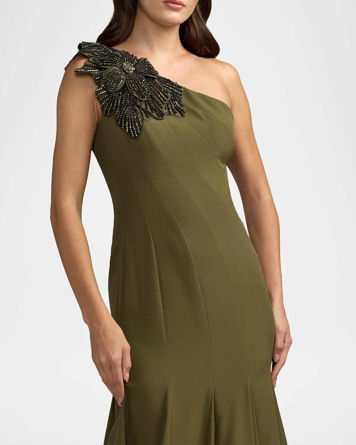 Seamed Crepe One-Shoulder Gown - thumbnail 5