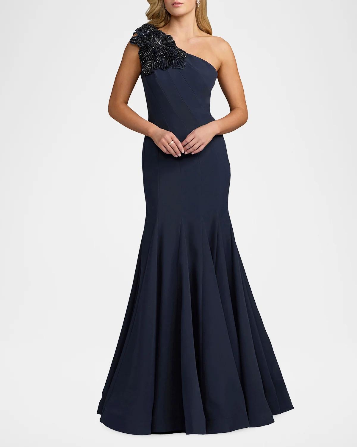 Seamed Crepe One-Shoulder Gown - thumbnail 7