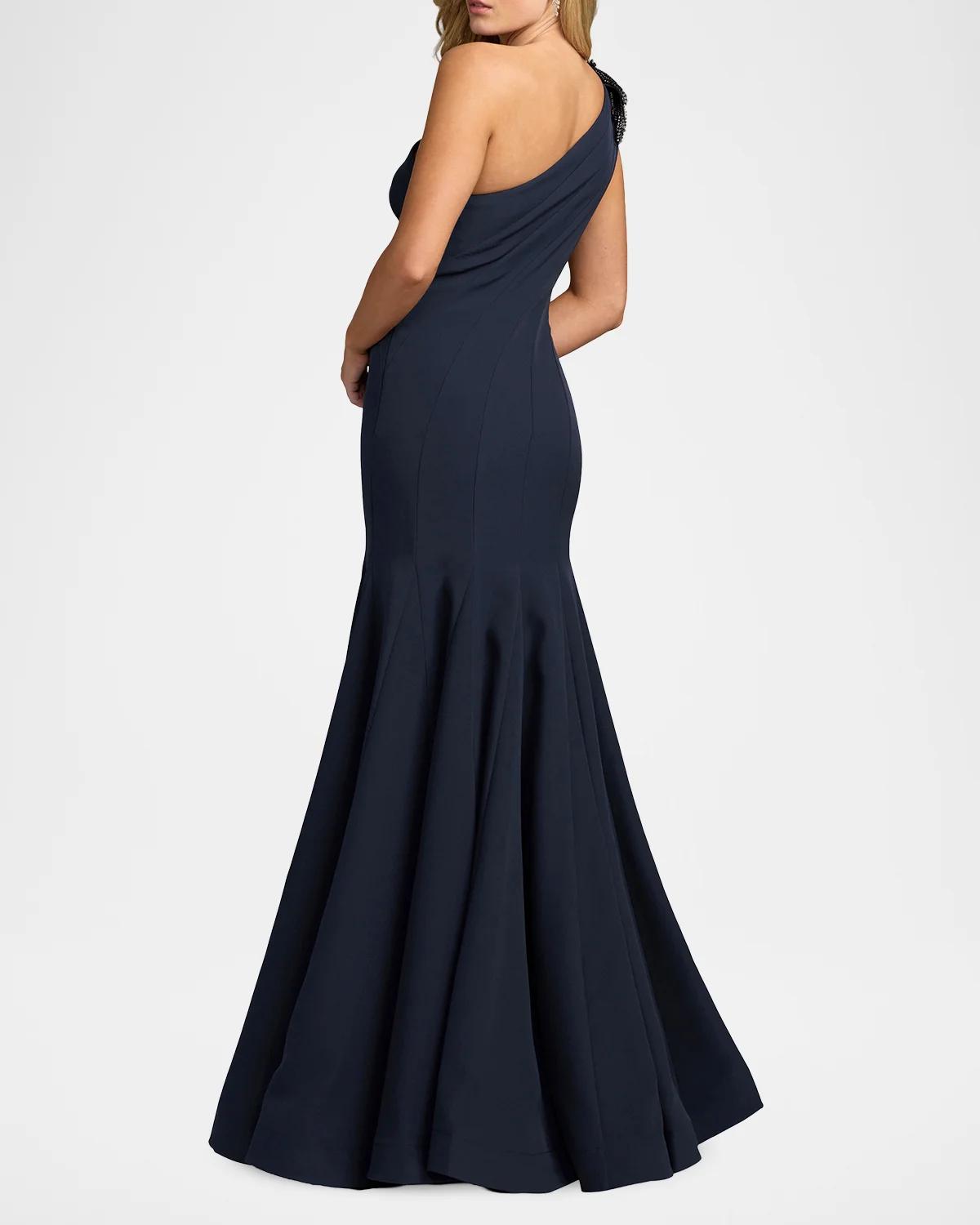 Seamed Crepe One-Shoulder Gown - thumbnail 8