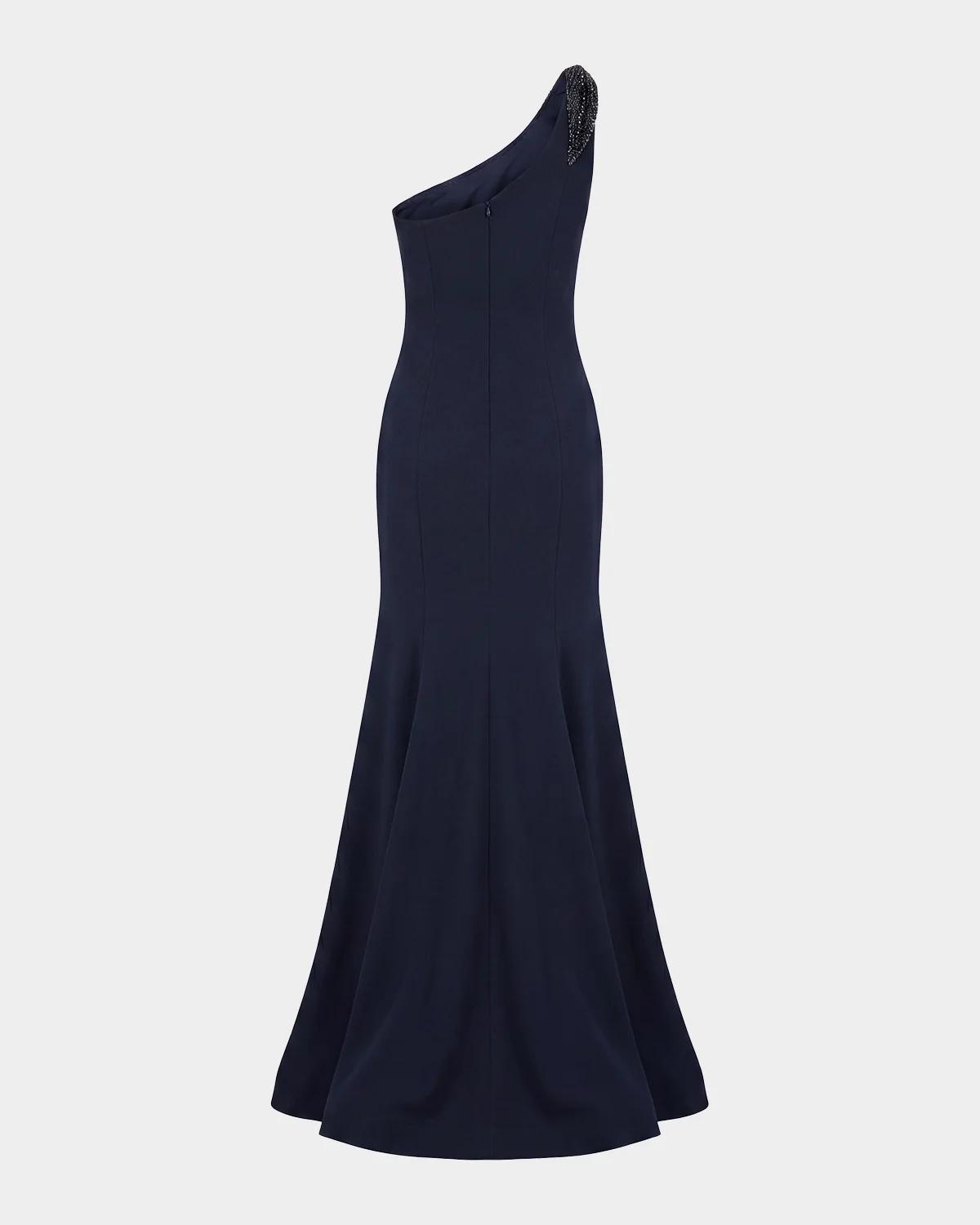 Seamed Crepe One-Shoulder Gown - thumbnail 9
