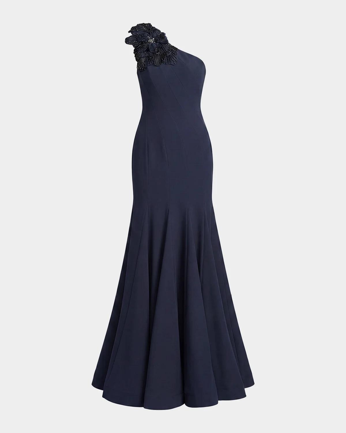 Seamed Crepe One-Shoulder Gown - thumbnail 6