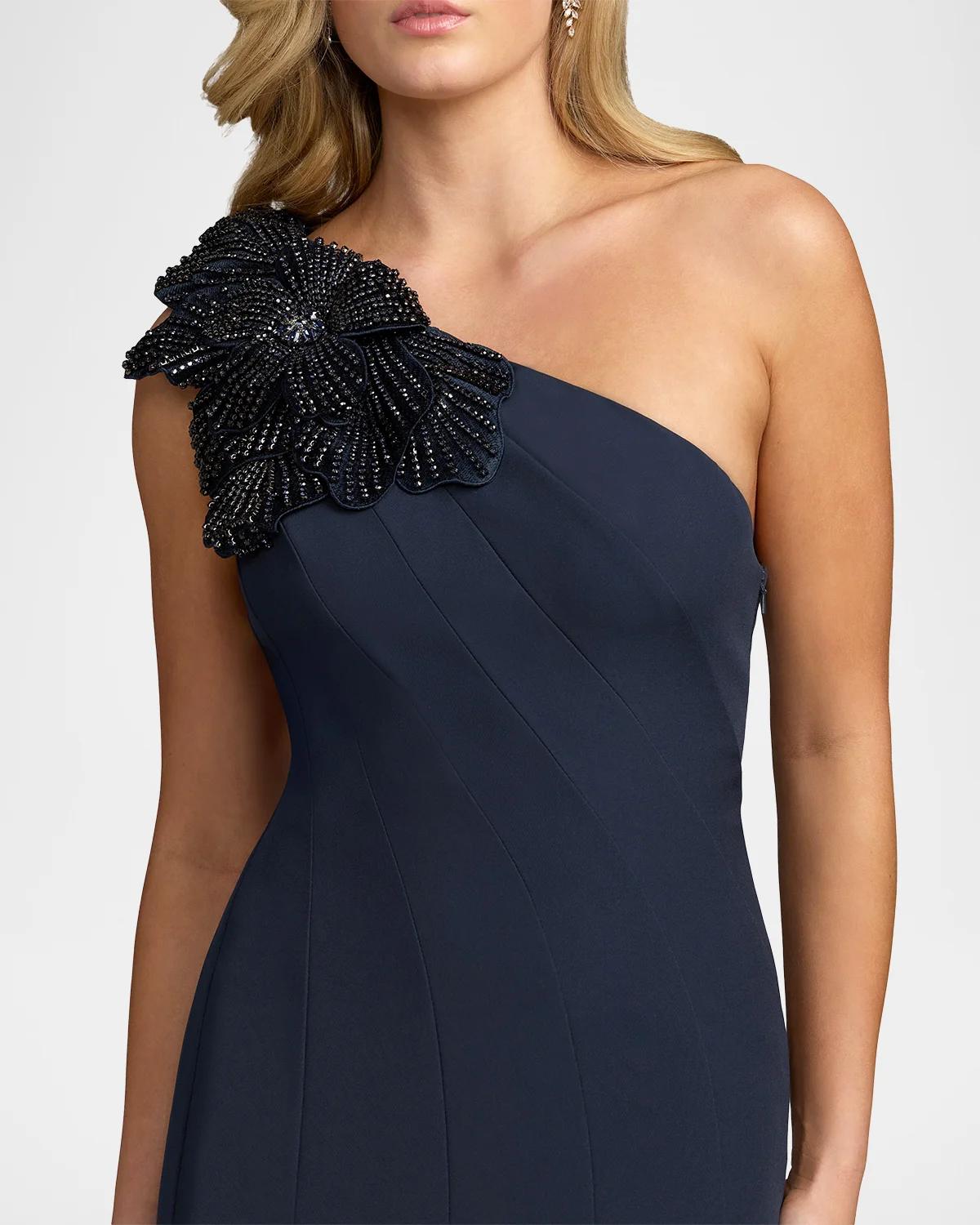 Seamed Crepe One-Shoulder Gown - thumbnail 10