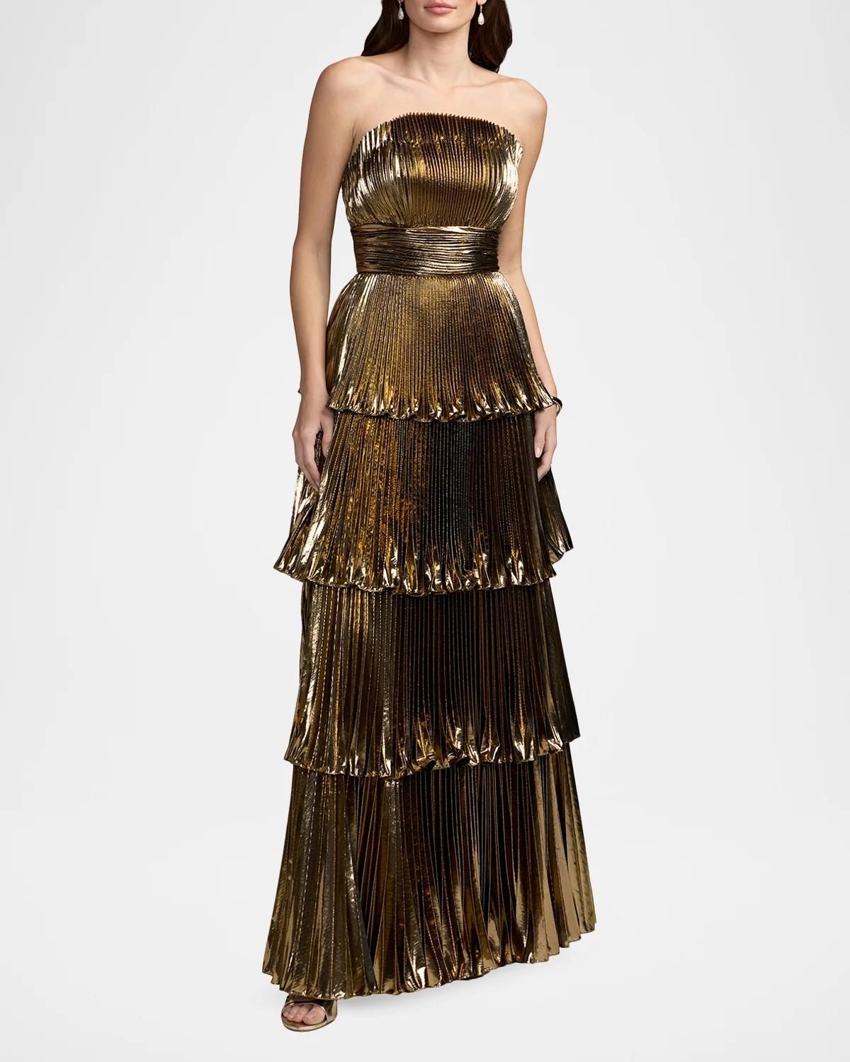 Metallic Pleated Tiered Strapless Gown - thumbnail 2