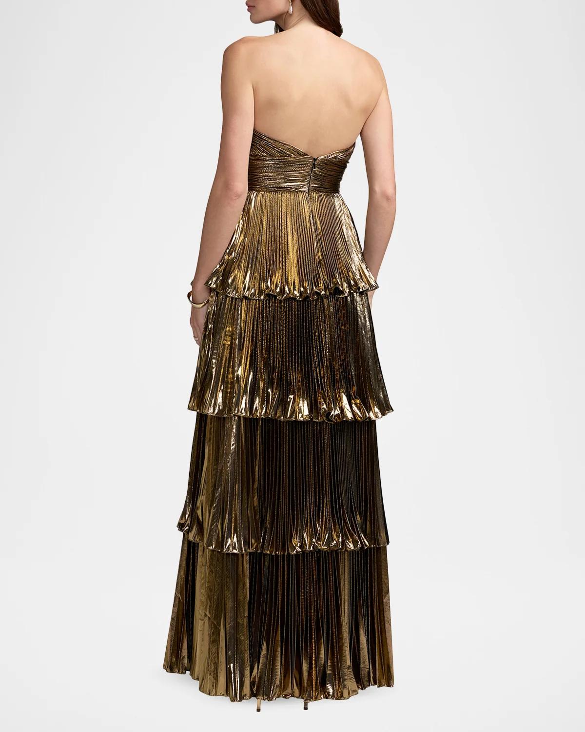 Metallic Pleated Tiered Strapless Gown - thumbnail 3
