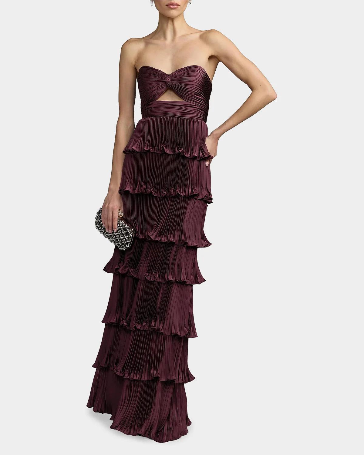 Ieena Pleated Charmeuse Strapless Tiered Ruffle Gown - thumbnail 2