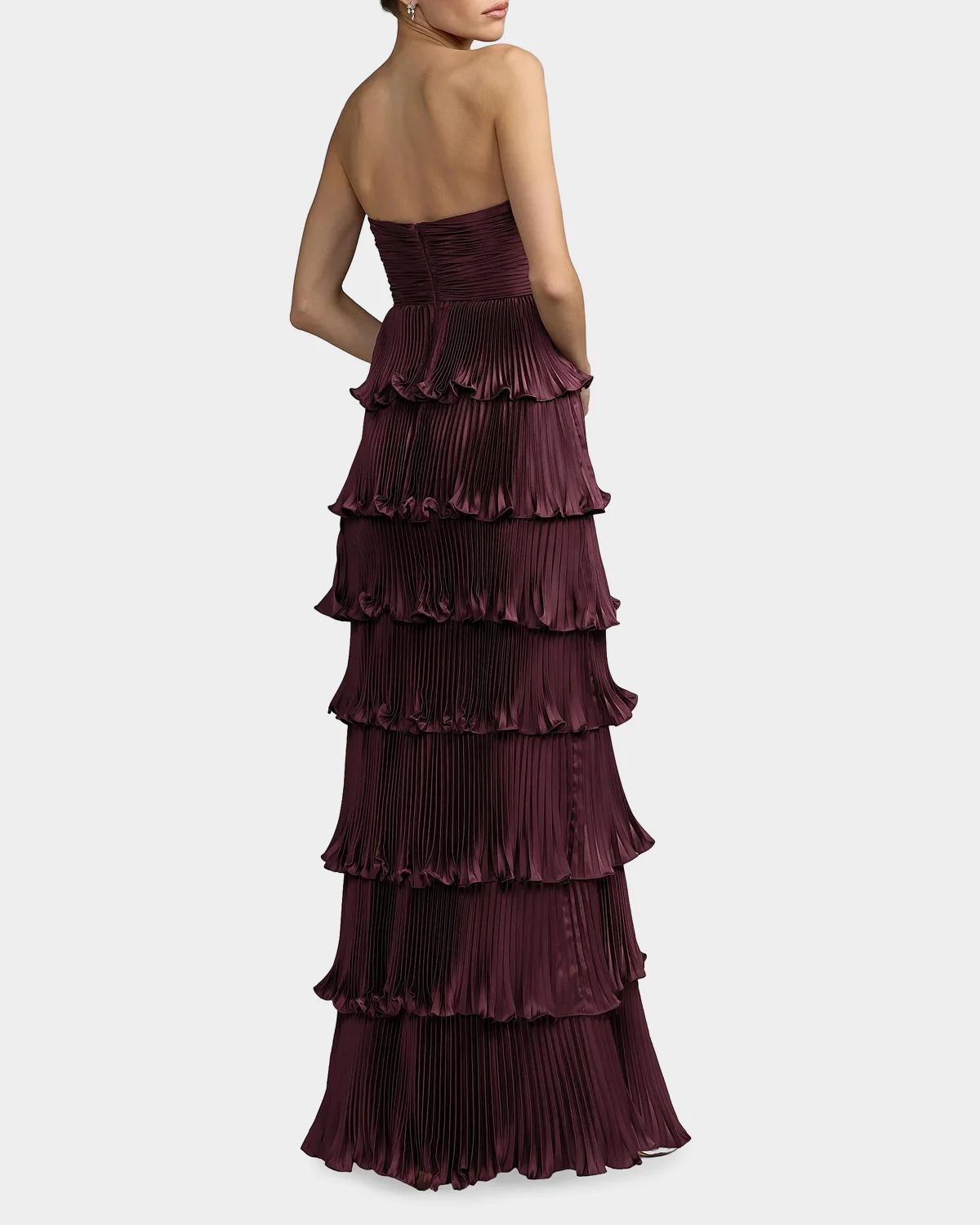 Ieena Pleated Charmeuse Strapless Tiered Ruffle Gown - thumbnail 3