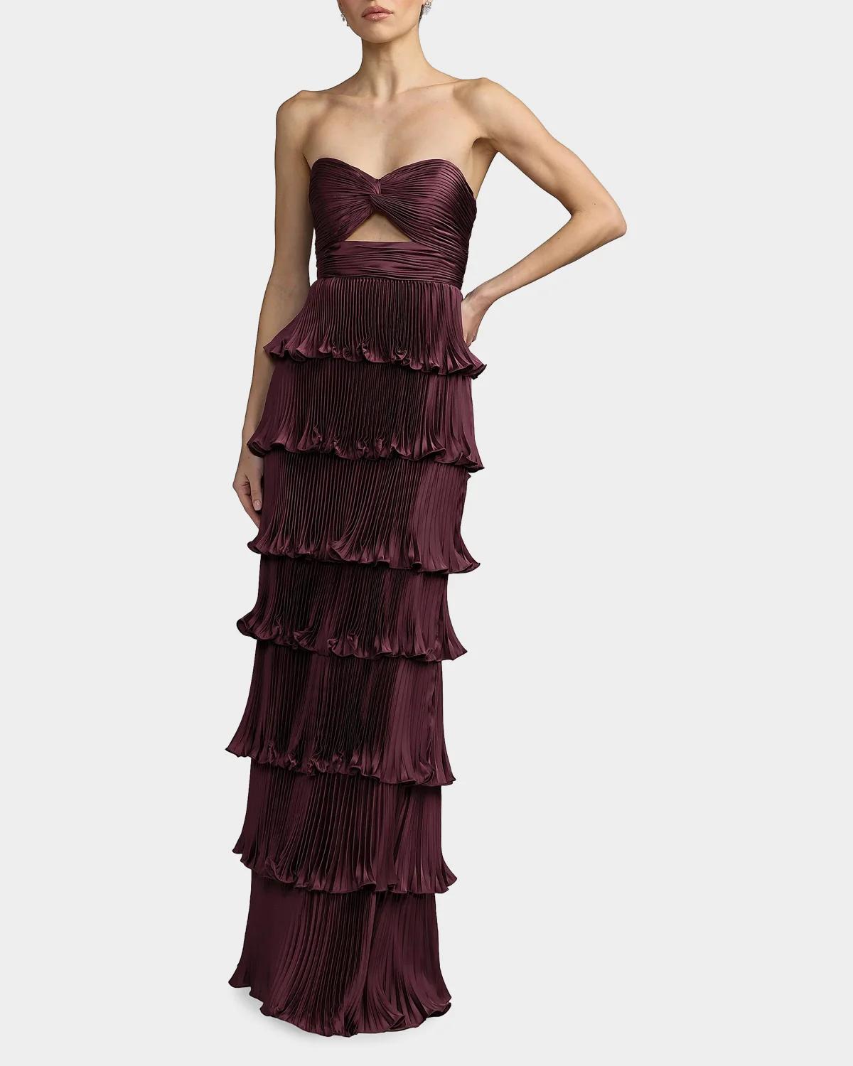 Ieena Pleated Charmeuse Strapless Tiered Ruffle Gown - thumbnail 4