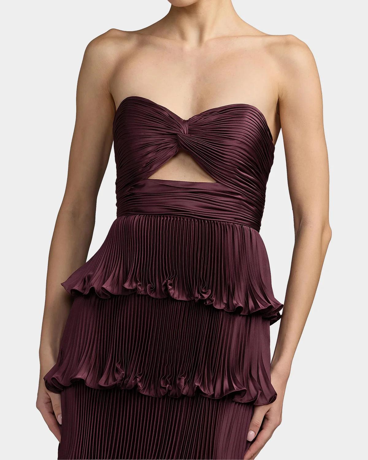 Ieena Pleated Charmeuse Strapless Tiered Ruffle Gown - thumbnail 6