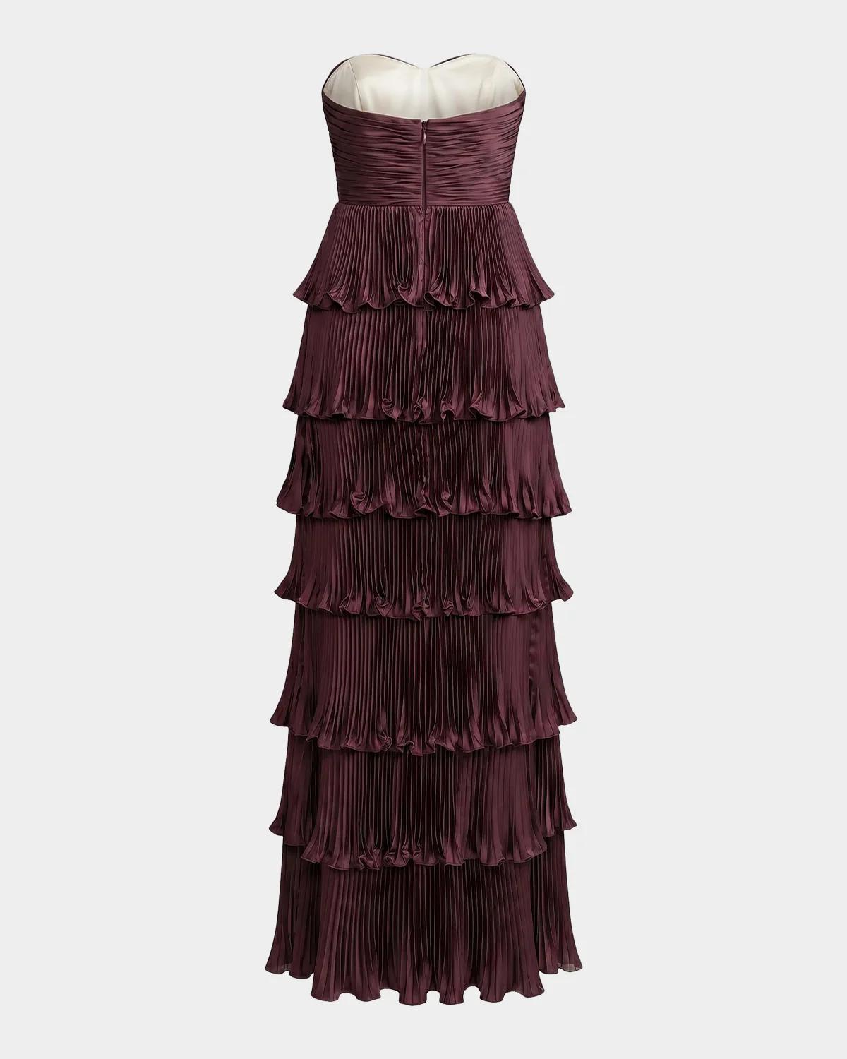 Ieena Pleated Charmeuse Strapless Tiered Ruffle Gown - thumbnail 8