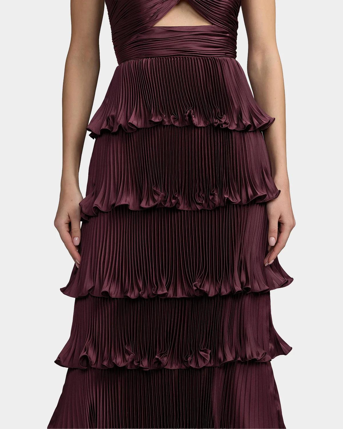 Ieena Pleated Charmeuse Strapless Tiered Ruffle Gown - thumbnail 5