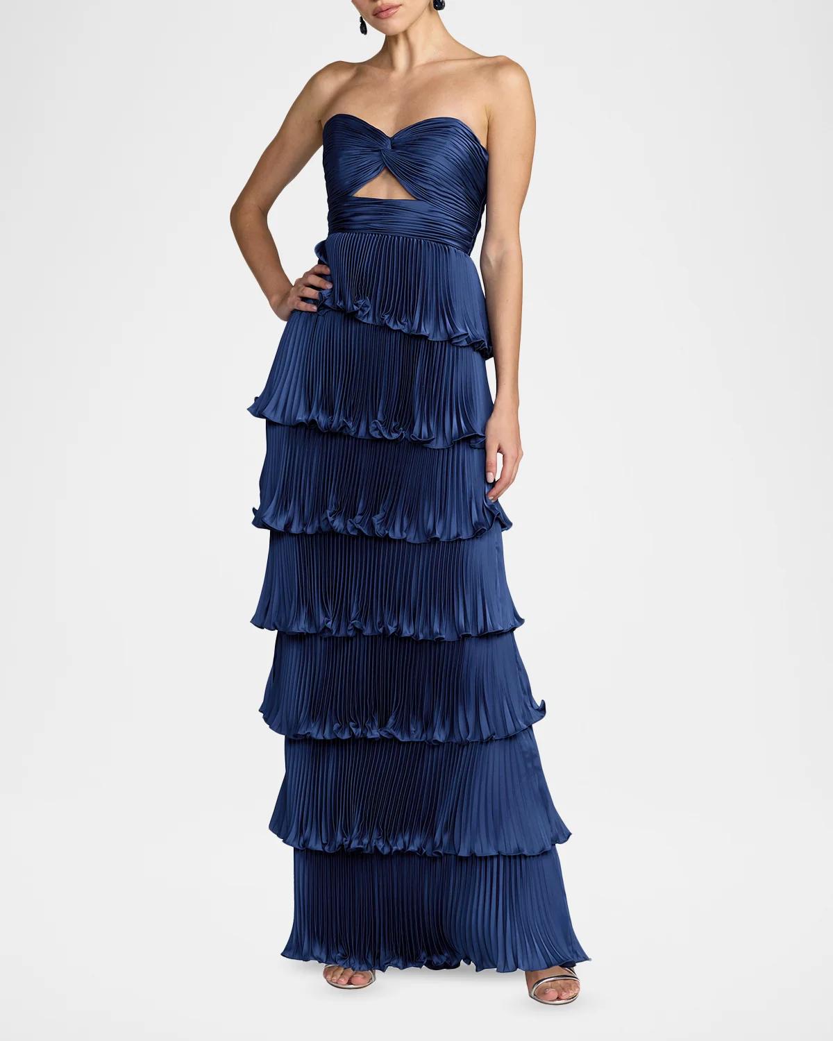 Ieena Pleated Charmeuse Strapless Tiered Ruffle Gown - thumbnail 10