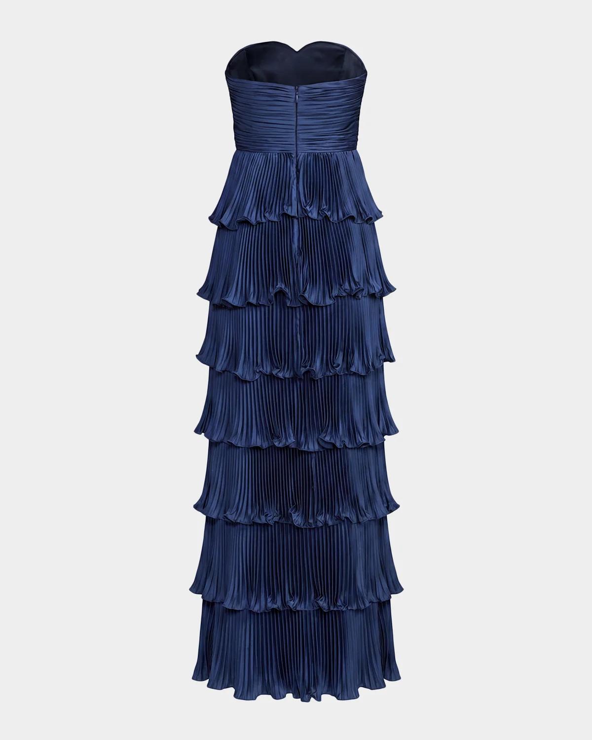 Ieena Pleated Charmeuse Strapless Tiered Ruffle Gown - thumbnail 7