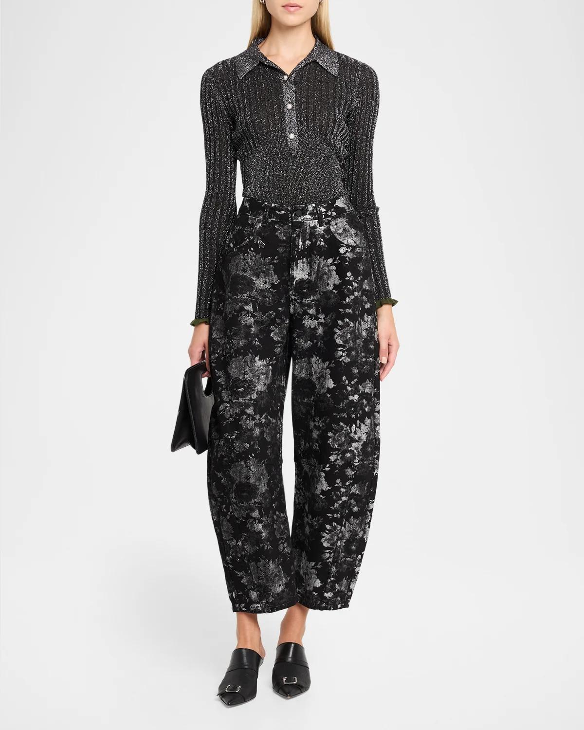 KO Foil Floral Jacquard Barrel-Leg Jeans - thumbnail 2