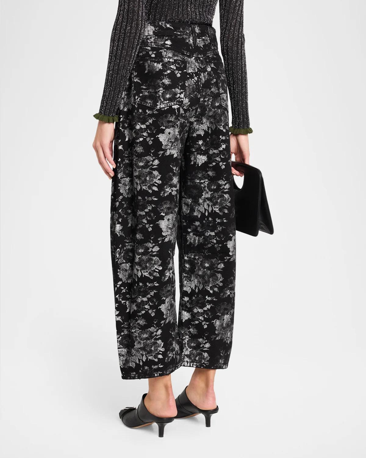 KO Foil Floral Jacquard Barrel-Leg Jeans - thumbnail 3