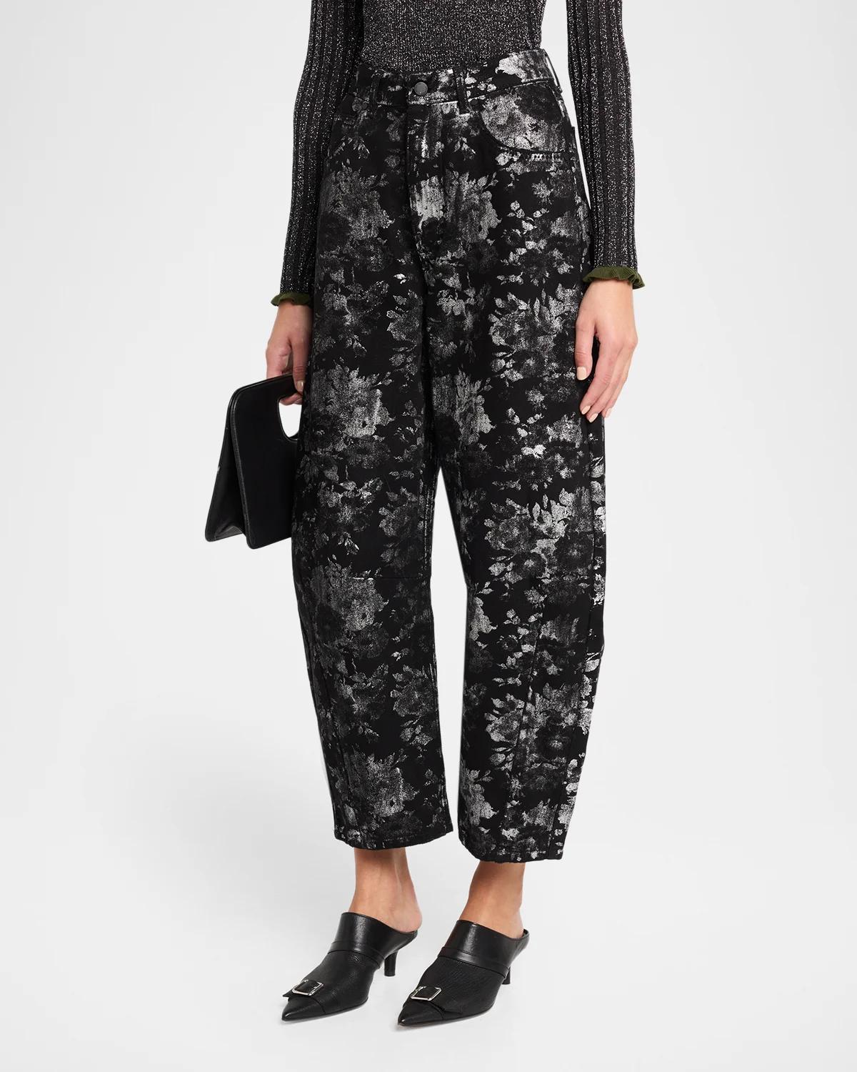 KO Foil Floral Jacquard Barrel-Leg Jeans - thumbnail 4