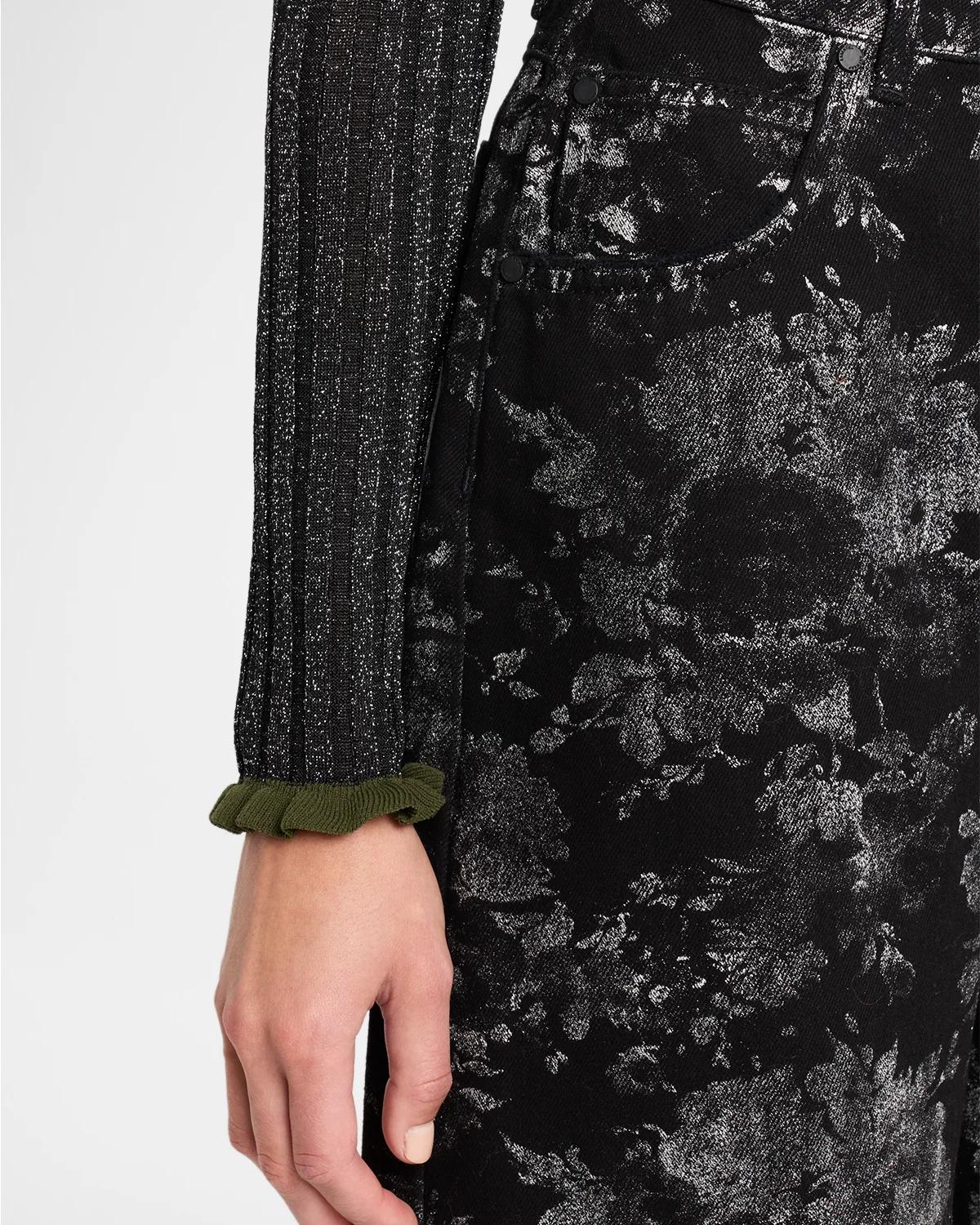 KO Foil Floral Jacquard Barrel-Leg Jeans - thumbnail 5