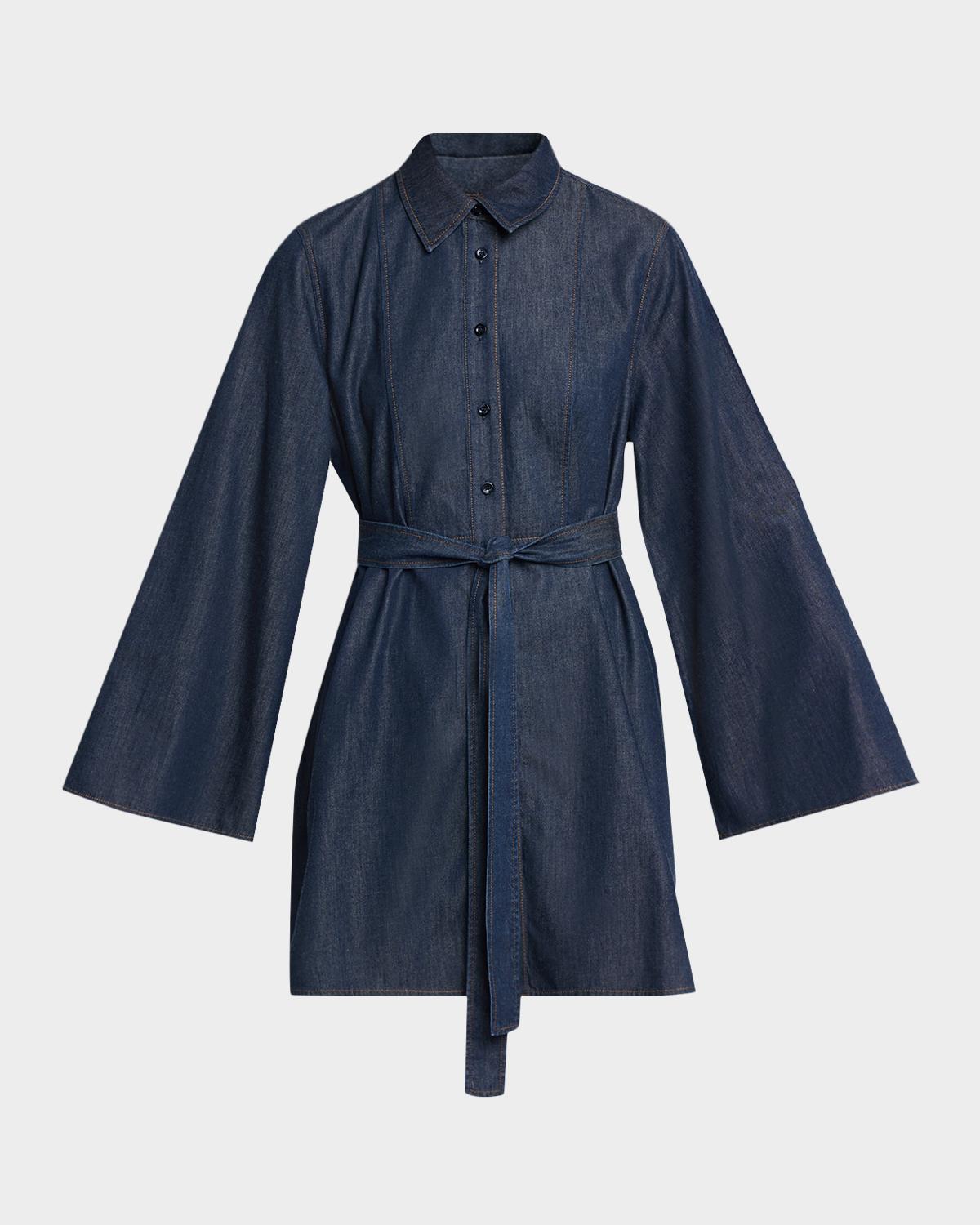 The Denim Tuxedo Belted Mini Dress