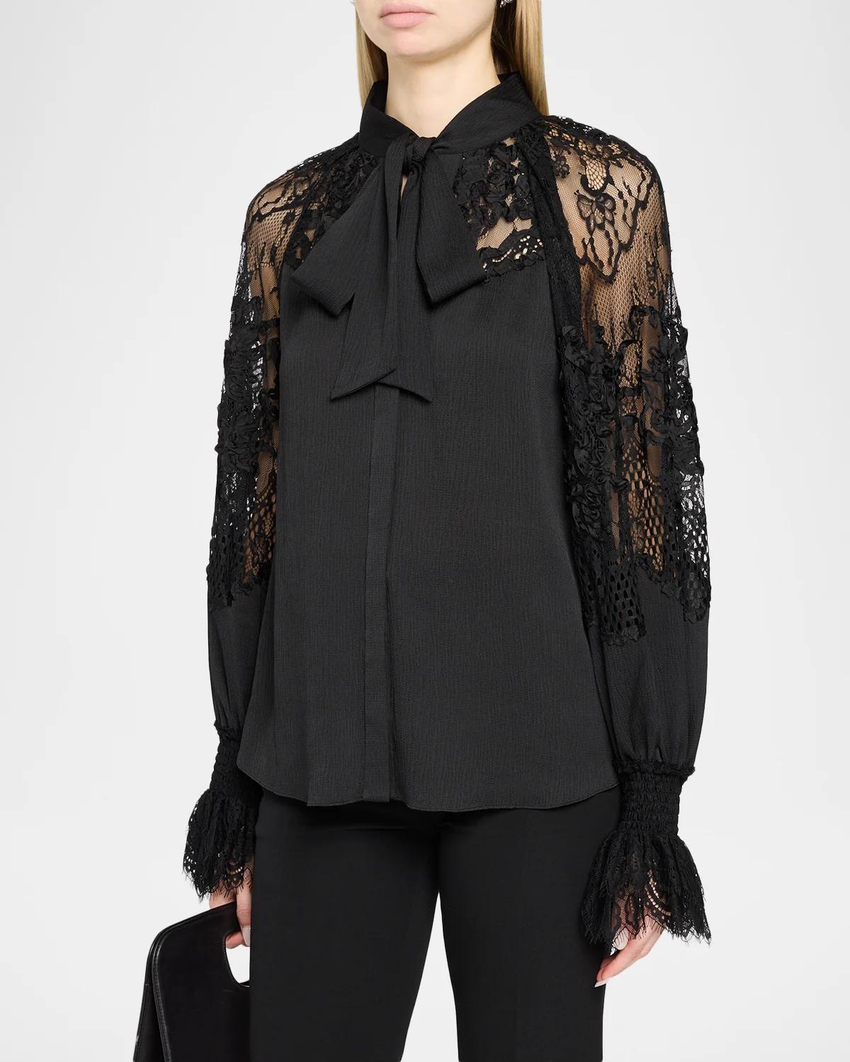 Thea Lace-Inset Scarf Blouse - thumbnail 4