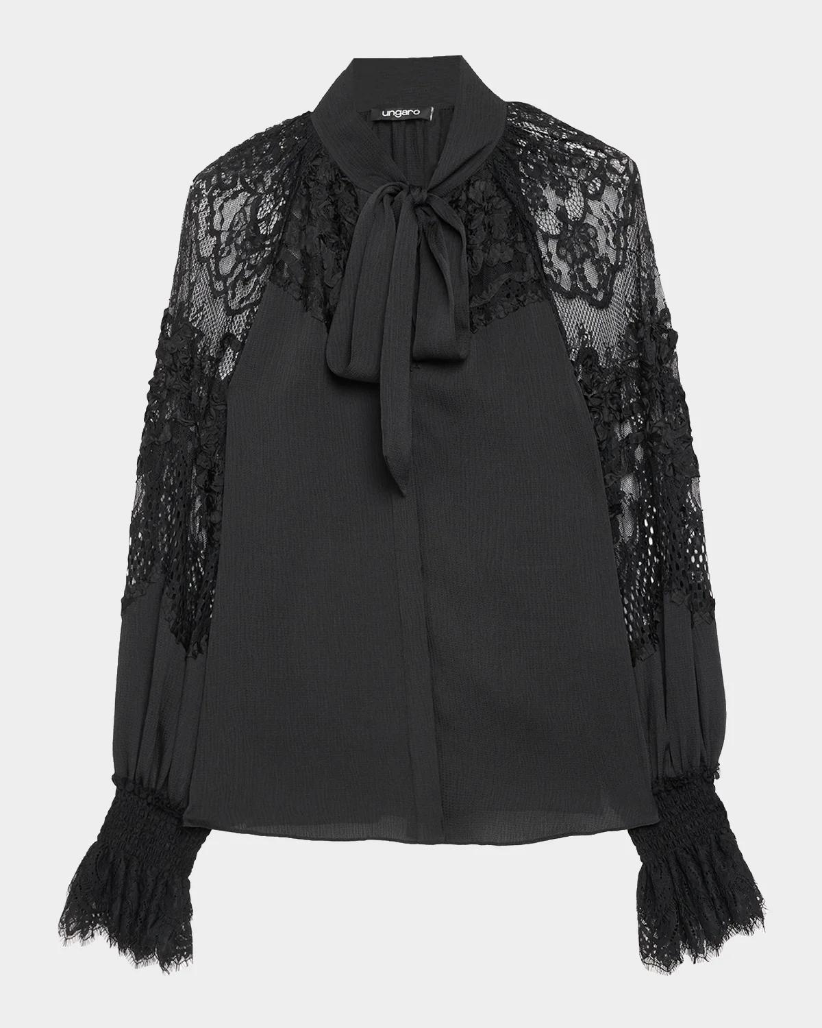 Thea Lace-Inset Scarf Blouse