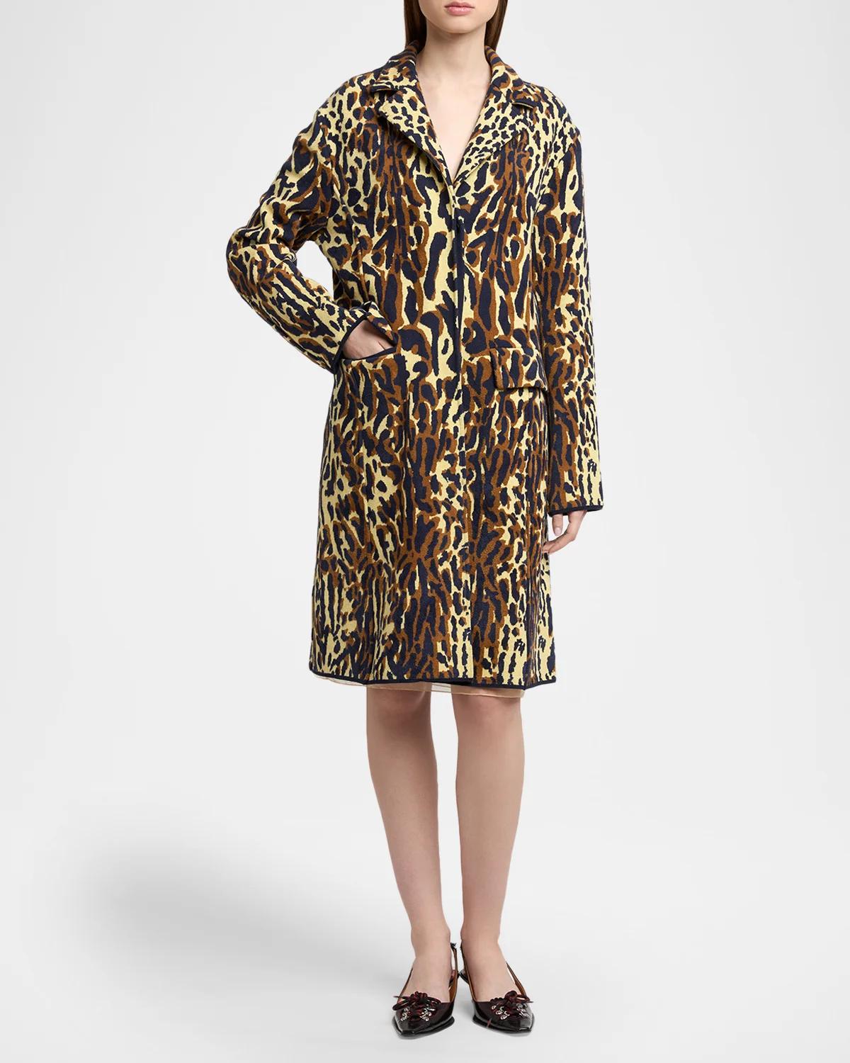 Leopard Knit Wool-Cashmere Single-Breasted Coat - thumbnail 2